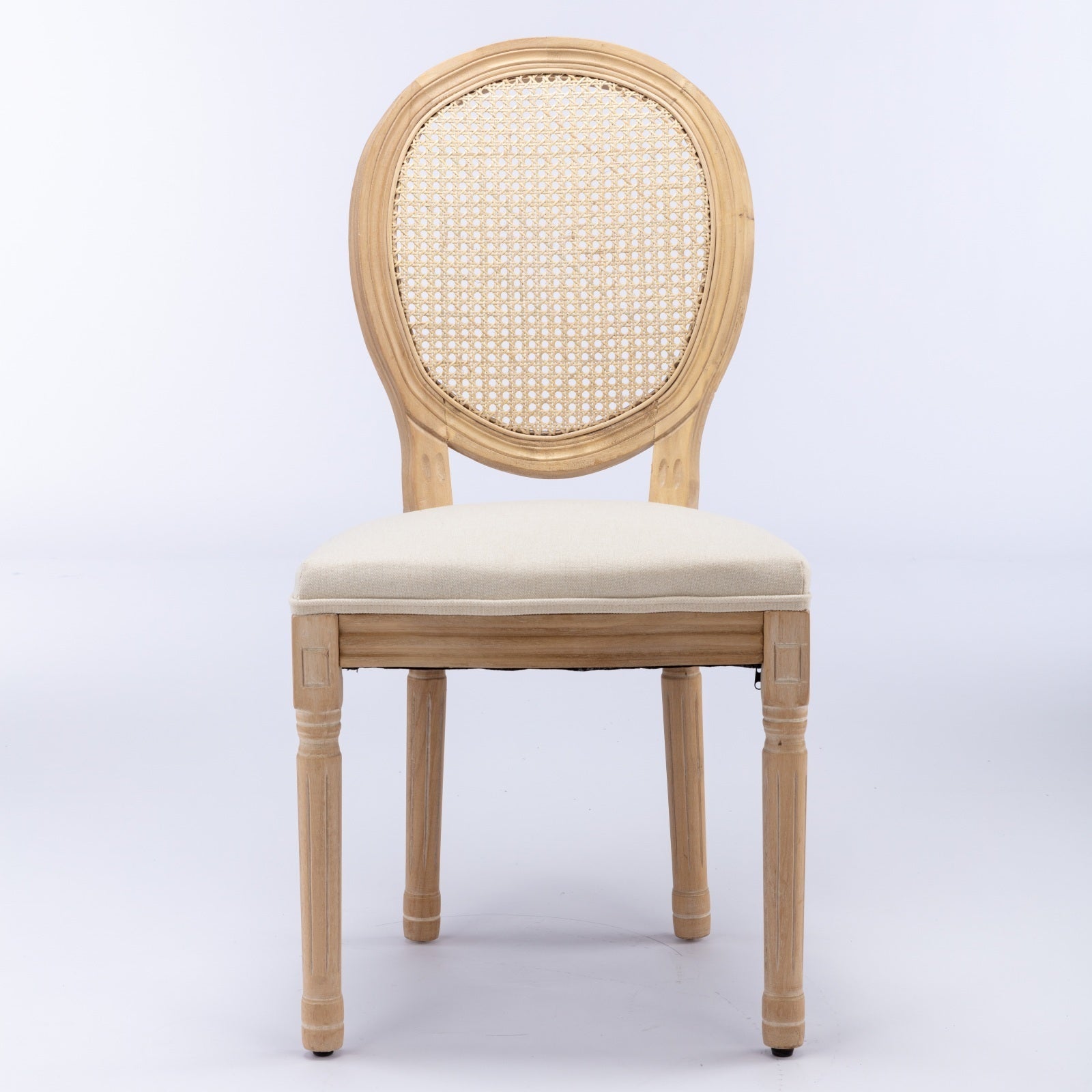 HAOYYE French Style Solid Wood Frame Antique Painting Linen Fabric Rattan Back Dining Chair,Set of 2,Cream,Beige Sturdy Space-Saving Heavy Duty Modern Design Adults Dorm Room Easy Assembly