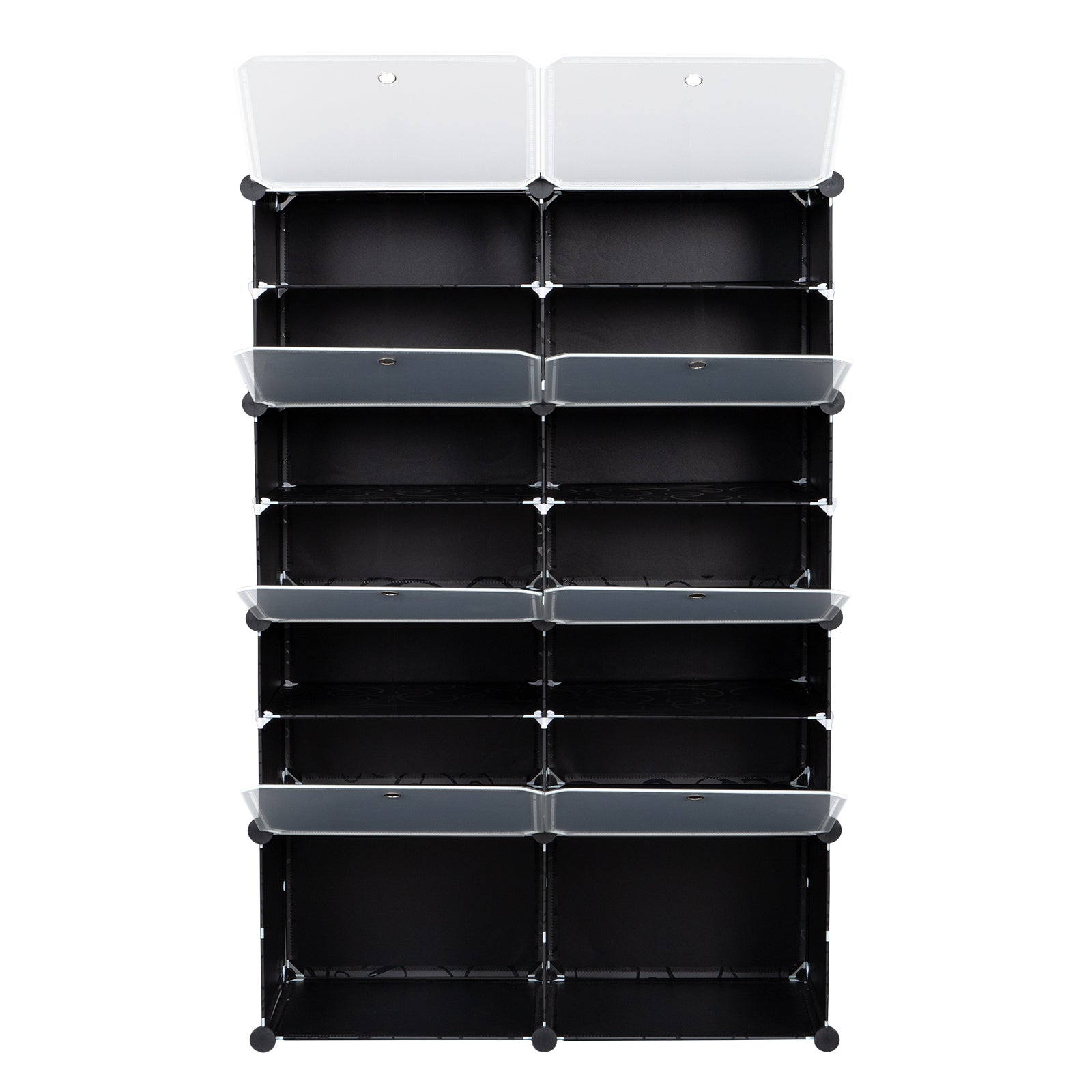 HAOYYE 7-Tier Portable Shoe Rack Organizer, 14 Grid Expandable Storage Cabinet Stand, Sturdy Design For Heels, Boots, Slippers, Durable And Space-Saving Modern Organizer For Entryways, Closets, Or Bedrooms, Easy Assembly, Black