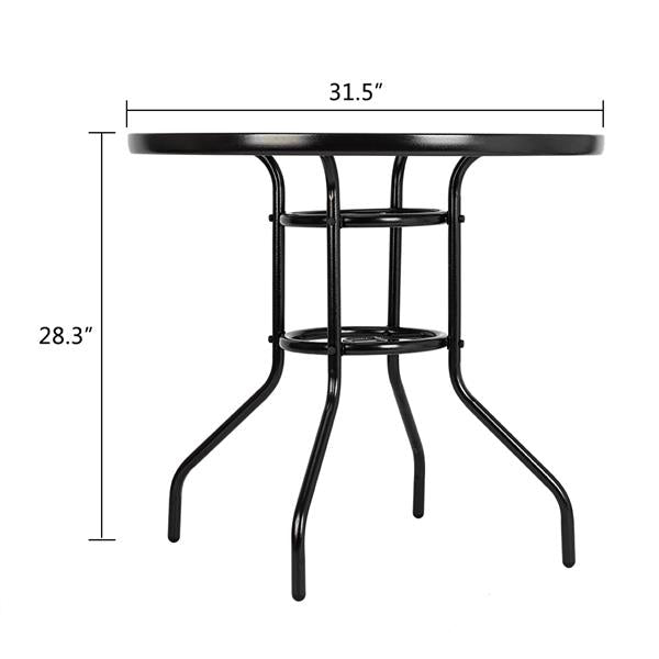 HAOYYE Outdoor Dining Table Round Toughened Glass Table, Stylish Yard Garden Glass Table with Powder-Coated Steel Frame, Durable and Weather-Resistant, Ideal for Patio, Balcony, or Outdoor Spaces