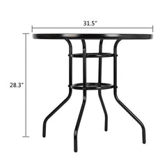 HAOYYE Outdoor Dining Table Round Toughened Glass Table, Stylish Yard Garden Glass Table with Powder-Coated Steel Frame, Durable and Weather-Resistant, Ideal for Patio, Balcony, or Outdoor Spaces