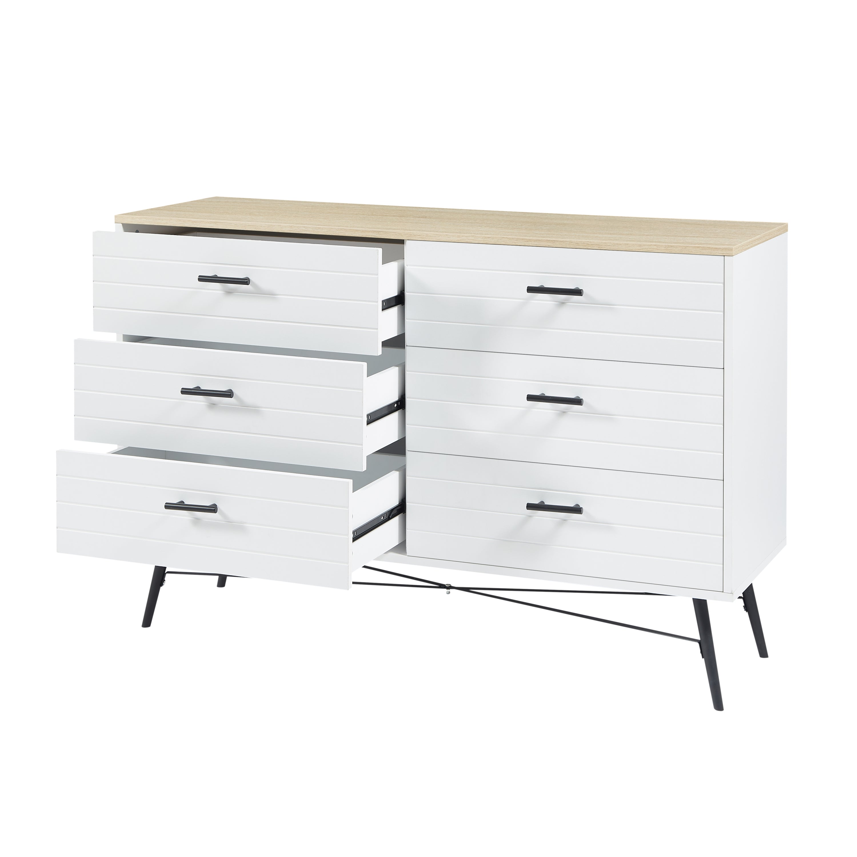 HAOYYE Modern 6-Drawer Dresser for Bedroom, Sturdy White & Oak Wood Chest of Drawers, Deep Storage for Living Room and Closet, Space-Saving Design