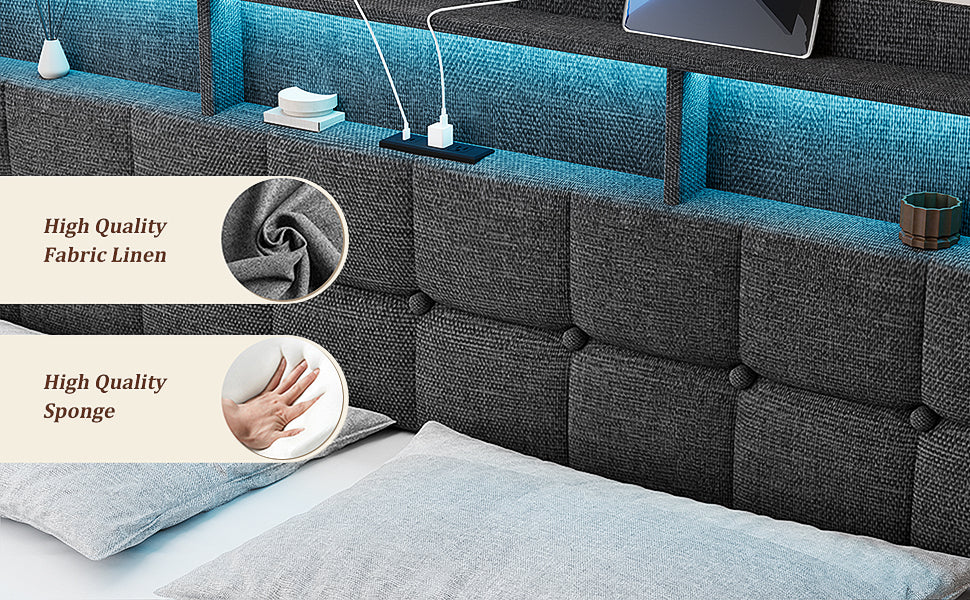HAOYYE BED 778KING-DG-CLB Sturdy Space-Saving Heavy Duty Modern Design Adults Dorm Room Easy Assembly Bedroom Furniture