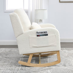 HAOYYE 27.5 "W Modern Accent High Back Living Room Casual Armchair Rocker with One Lumbar Pillow, Two Side Pockets,Teddy White (Ivory) Sturdy Space-Saving Heavy Duty Modern Design Adults