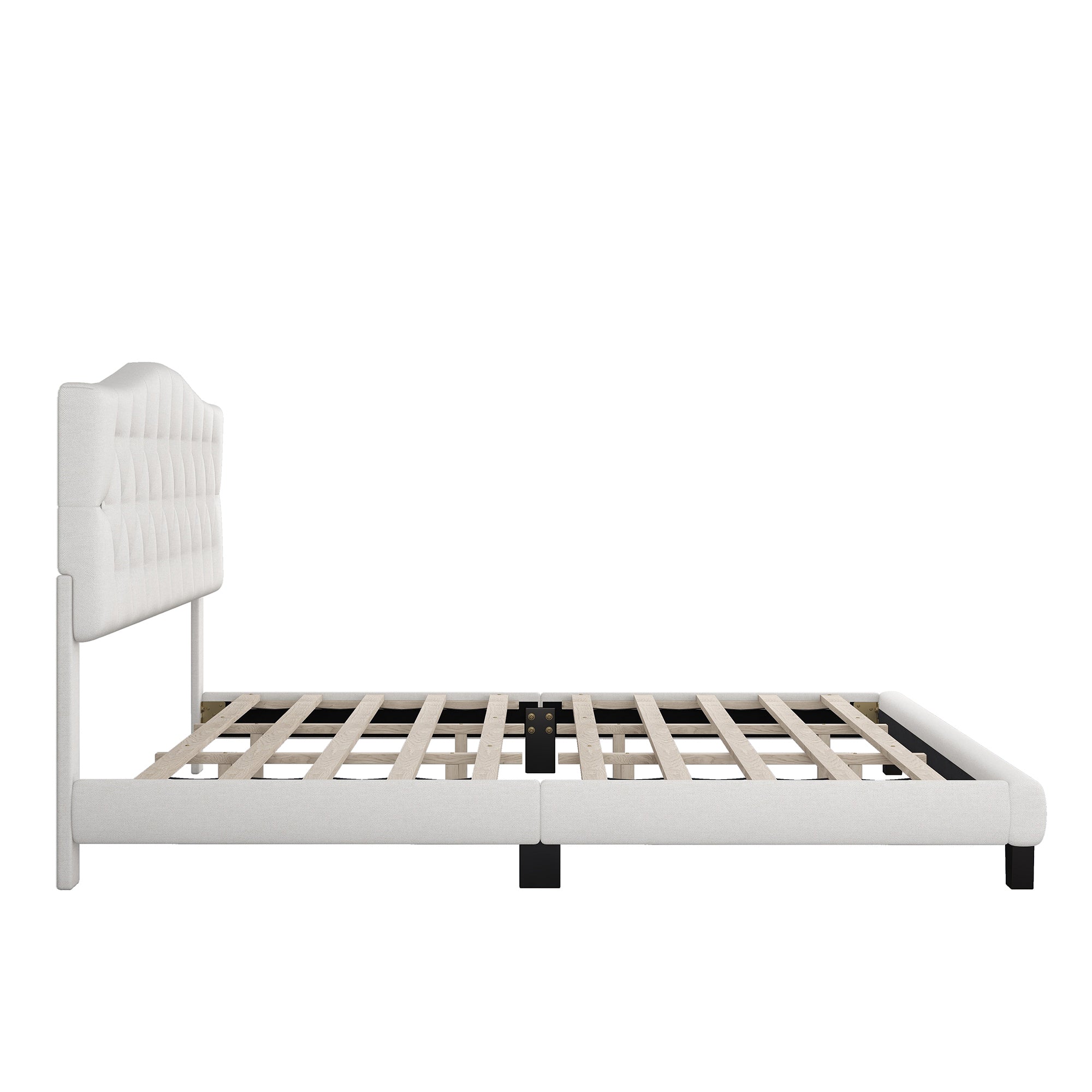 HAOYYE Upholstered Platform Bed with Saddle Curved Headboard and Diamond Tufted Details, Full, Beige Sturdy Space-Saving Heavy Duty Modern Design Adults Dorm Room Easy Assembly Bedroom Furniture