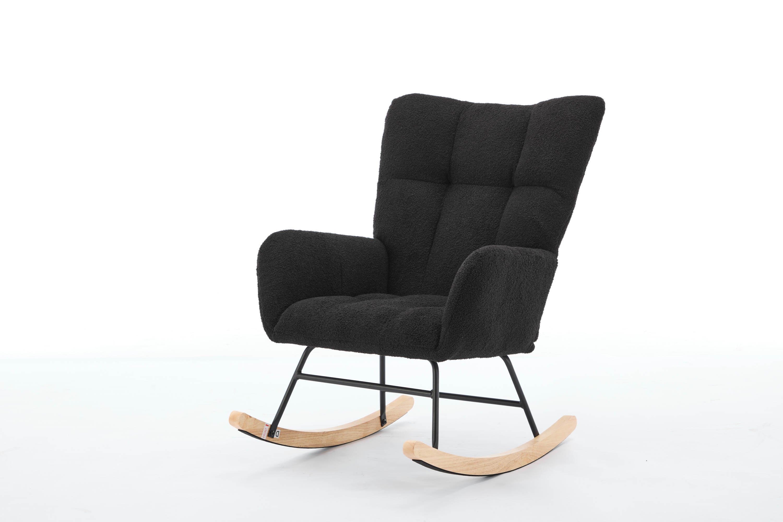 Haoyye Black Modern Nursery Rocking Chair with High Backrest, Soft Teddy Upholstered Glider Accent Armchair with Solid Wood Legs, Gentle Rocker for Bedroom, Living Room, or Nursery, Sturdy and Space-Saving Design for Adults