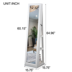 HAOYYE Full Length Mirror 360° Swivel Jewelry Cabinet with Adjustable Storage, Sturdy Space-Saving Design, Heavy Duty Modern Bedroom Furniture, Ideal for Adults and Dorm Rooms, Easy Assembly, Freestanding Stand with Lockable Door