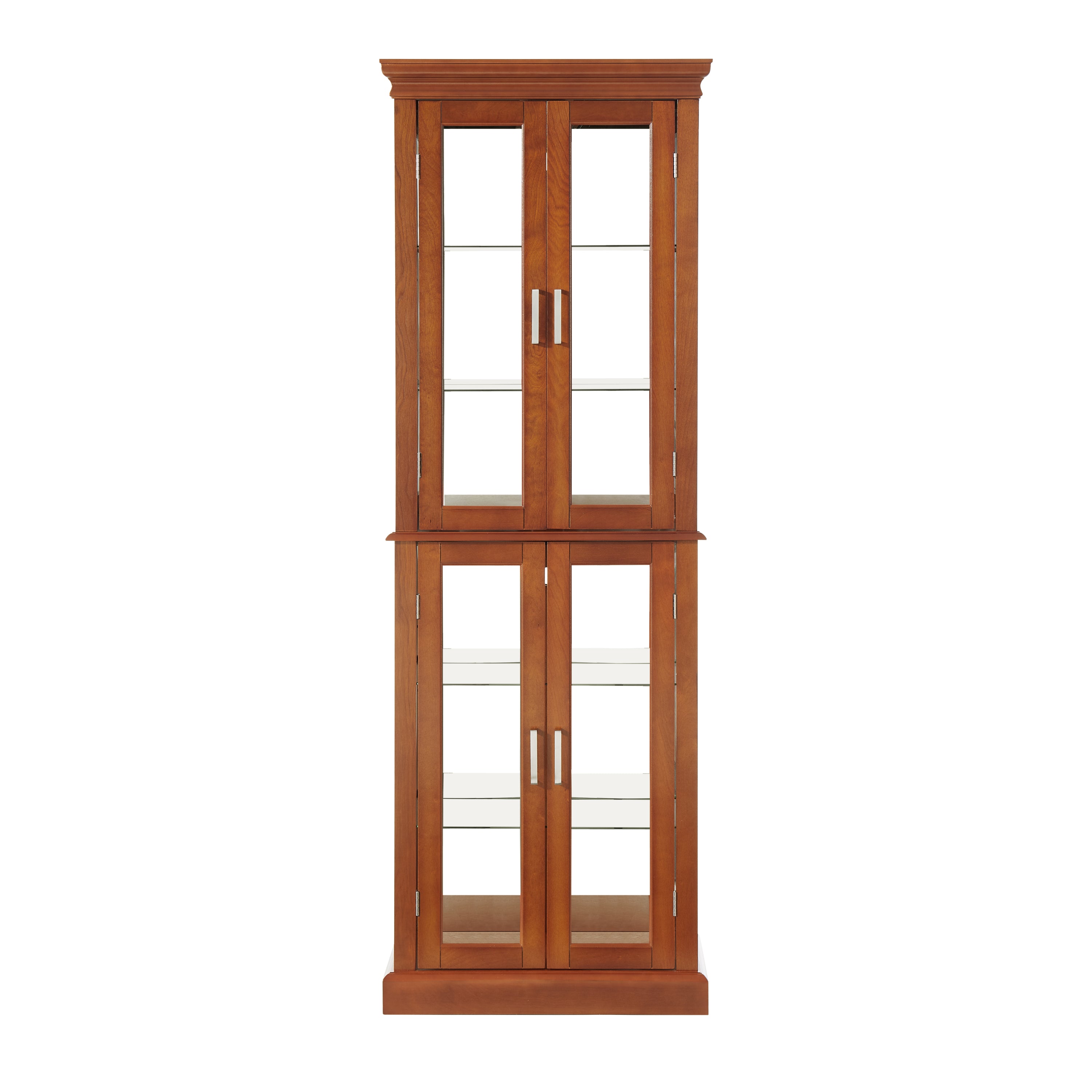 Haoyye Lighted Curio Cabinet with Adjustable Shelves Mirrored Back Panel Tempered Glass Doors Walnut 6 Tier Heavy Duty Space-Saving Sturdy Display Cabinet