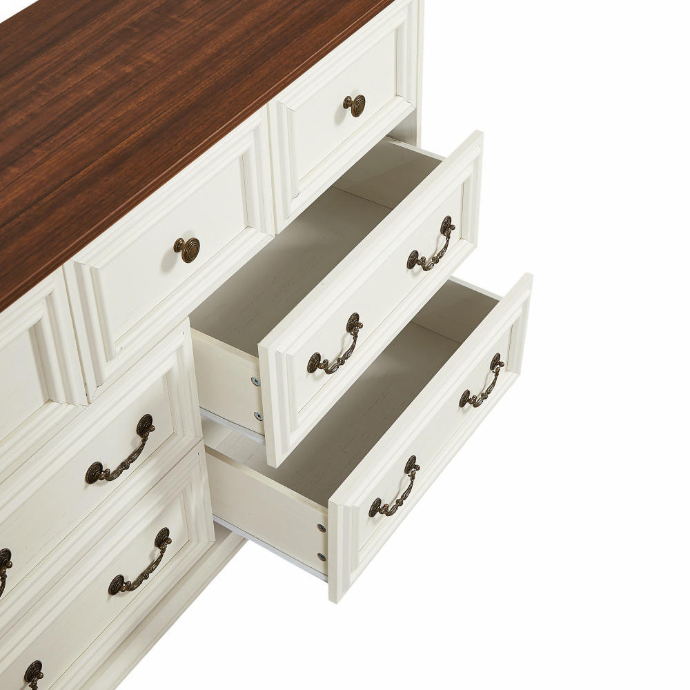 HAOYYE Farmhouse 7-Drawer Dresser With Rustic Natural Texture, Vintage Design Storage Chest, Organizer For Bedroom, Living Room, Hallway, Antique White Sturdy Space-Saving Furniture
