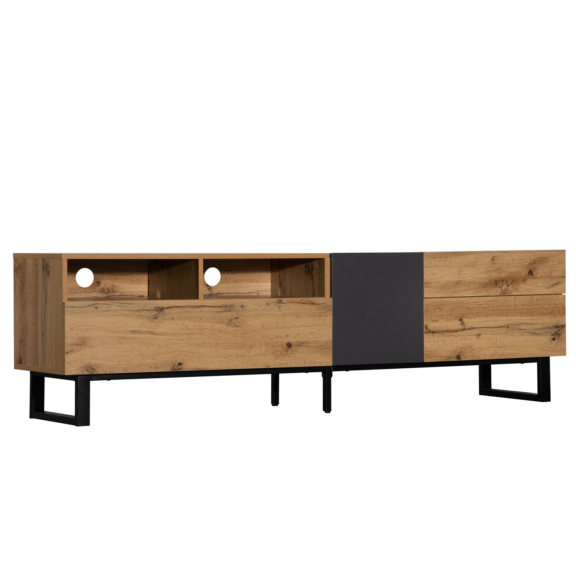 HAOYYE Modern TV Stand for 80'' TV with Double Storage Space, Media Console Table, Entertainment Center with Drop Down Door for Living Room, Bedroom, Home Theatre Sturdy Space-Saving Heavy Duty Modern Design