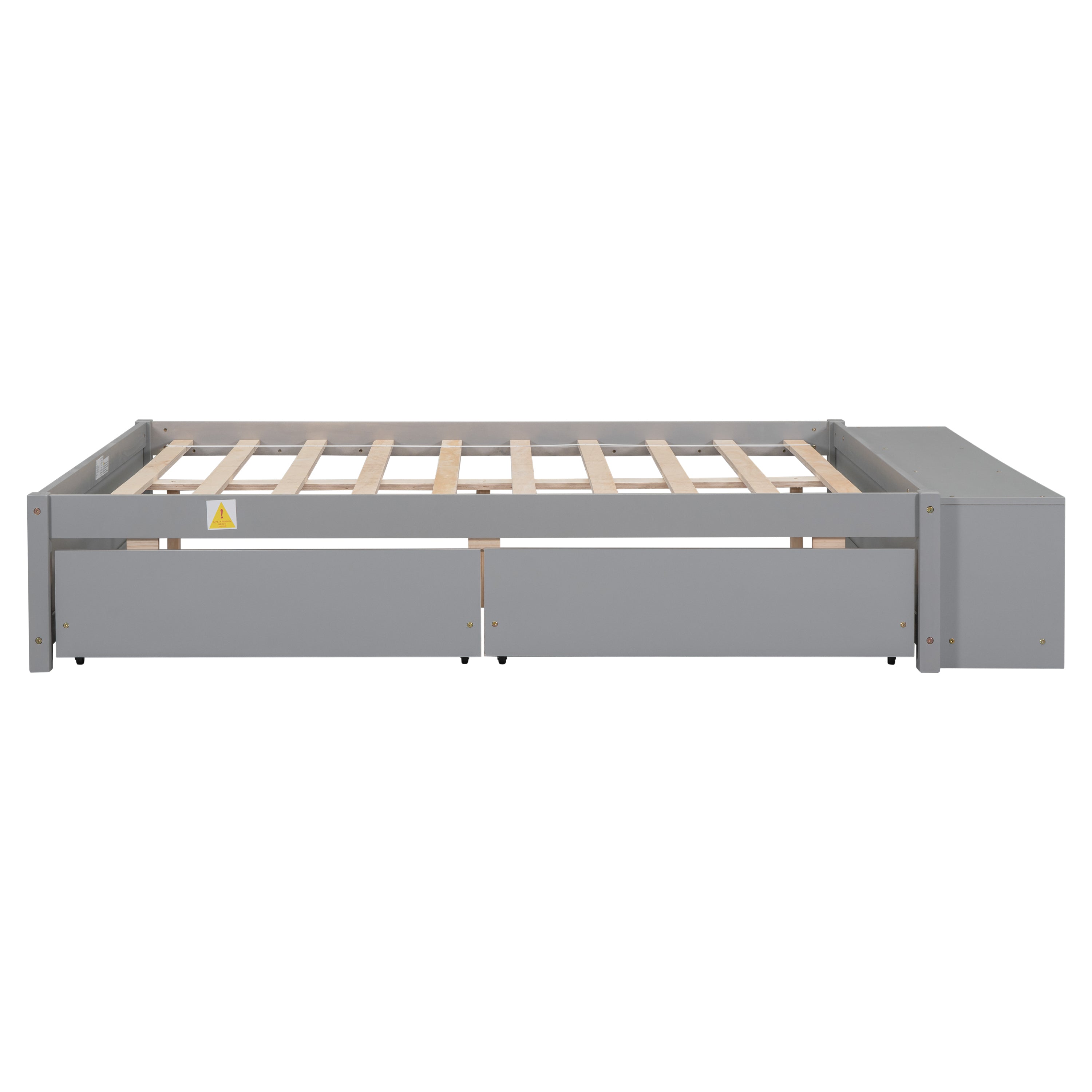 HAOYYE Full Size Bed with Storage Case, 2 Storage Drawers, Lengthwise Support Slat, Grey Heavy Duty Sturdy Bed Frame, Space-Saving Modern Design, Easy Assembly, Durable Stylish Home Furniture, Versatile Bedroom Storage Solution.