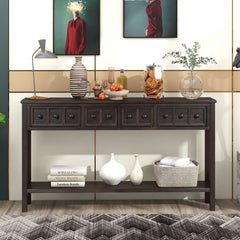 HAOYYE Rustic Entryway Console Table, Long Sofa Table with Two Drawers and Bottom Storage Shelf, Espresso, Sturdy Space-Saving Design, Heavy Duty Construction, Easy Assembly, Durable and Stylish Home Furniture