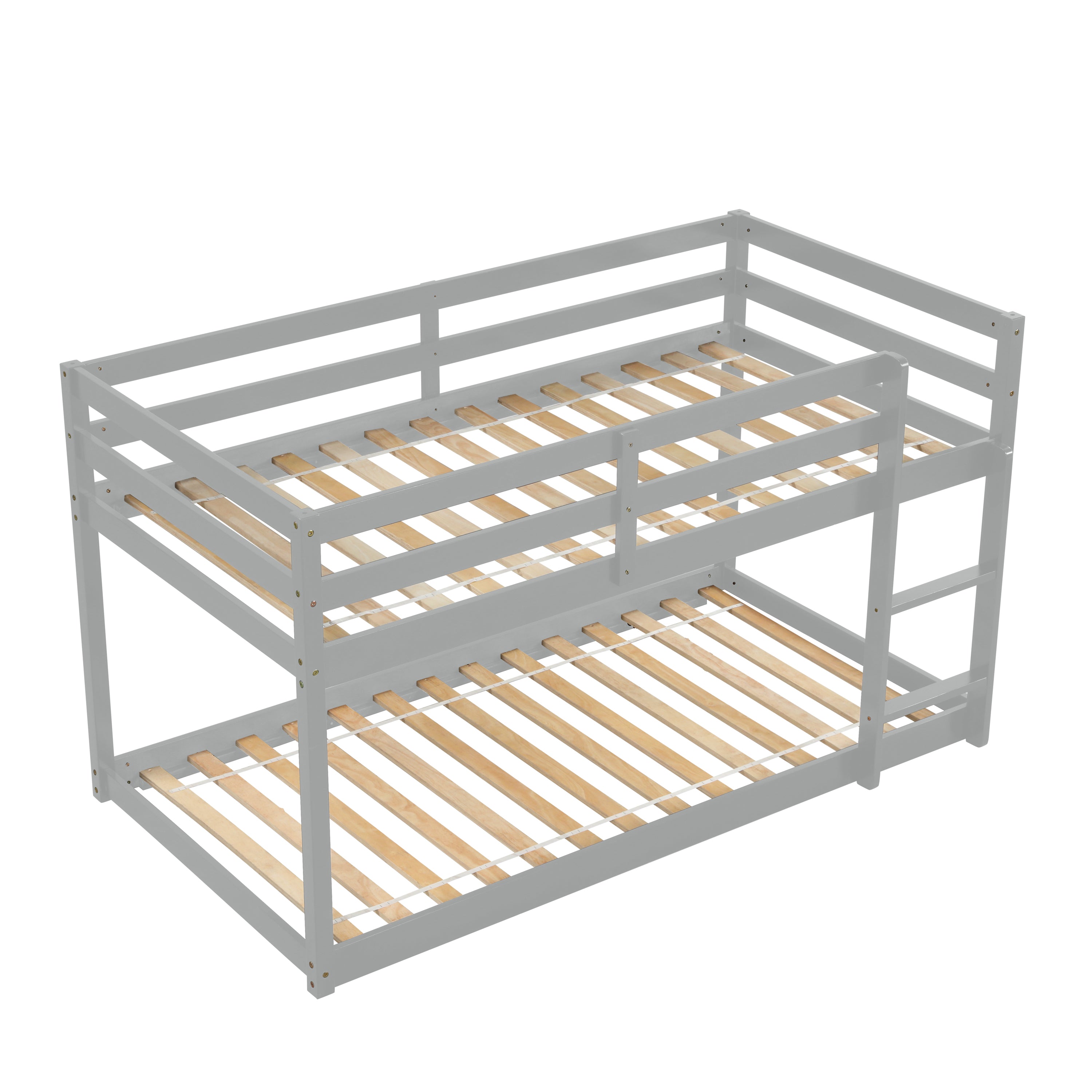 HAOYYE Twin over Twin Floor Bunk Bed,Grey(Old SKU:W50437208) Sturdy Space-Saving Heavy Duty Modern Design Adults Dorm Room Easy Assembly Bedroom Furniture
