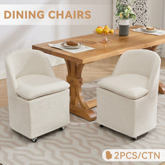 HAOYYE 058-Set of 2 Chenille Fabric Dining Chairs With Universal Wheels,Beige Sturdy Space-Saving Heavy Duty Modern Design Adults Dorm Room Easy Assembly Bedroom Furniture