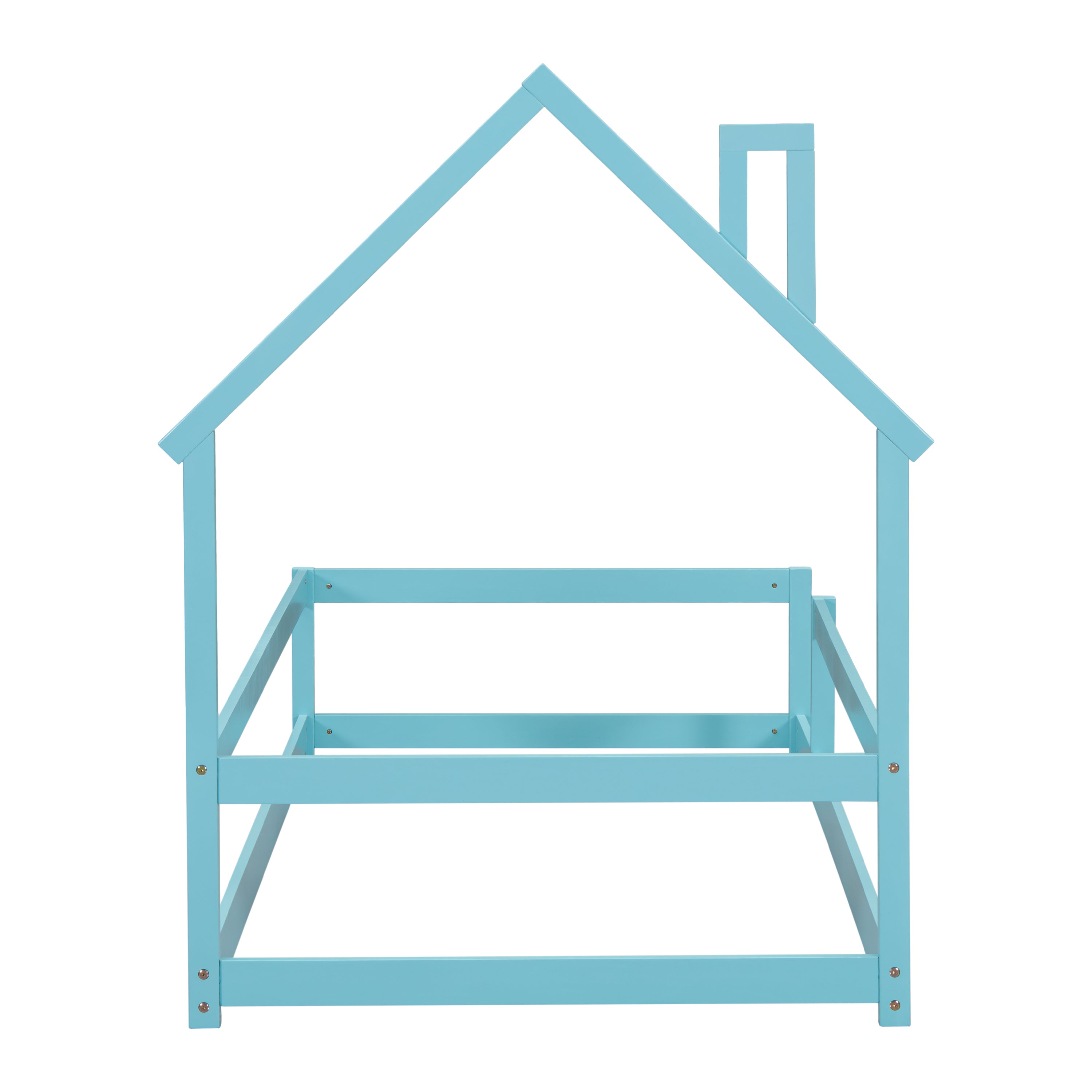HAOYYE Twin Size Wood Bed with House-Shaped Headboard, Floor Bed with Fences, Sturdy Space-Saving Design, Easy Assembly for Bedroom, Dorm Room, and Modern Home Decor