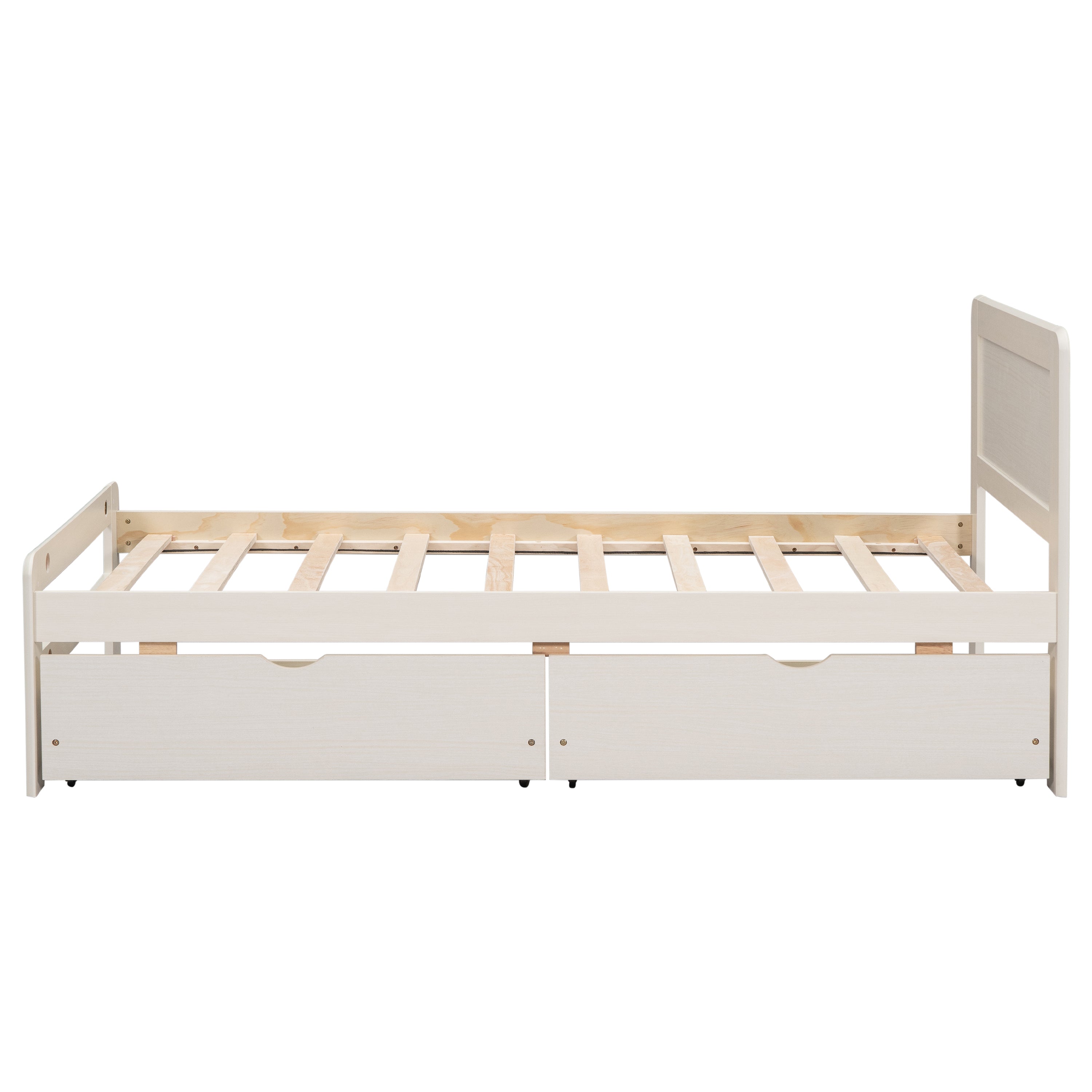 HAOYYE Modern White Washed Twin Size Platform Bed Frame With Two Storage Drawers, Sturdy Space-Saving Heavy Duty Design, Perfect For Adults And Dorm Rooms, Easy Assembly