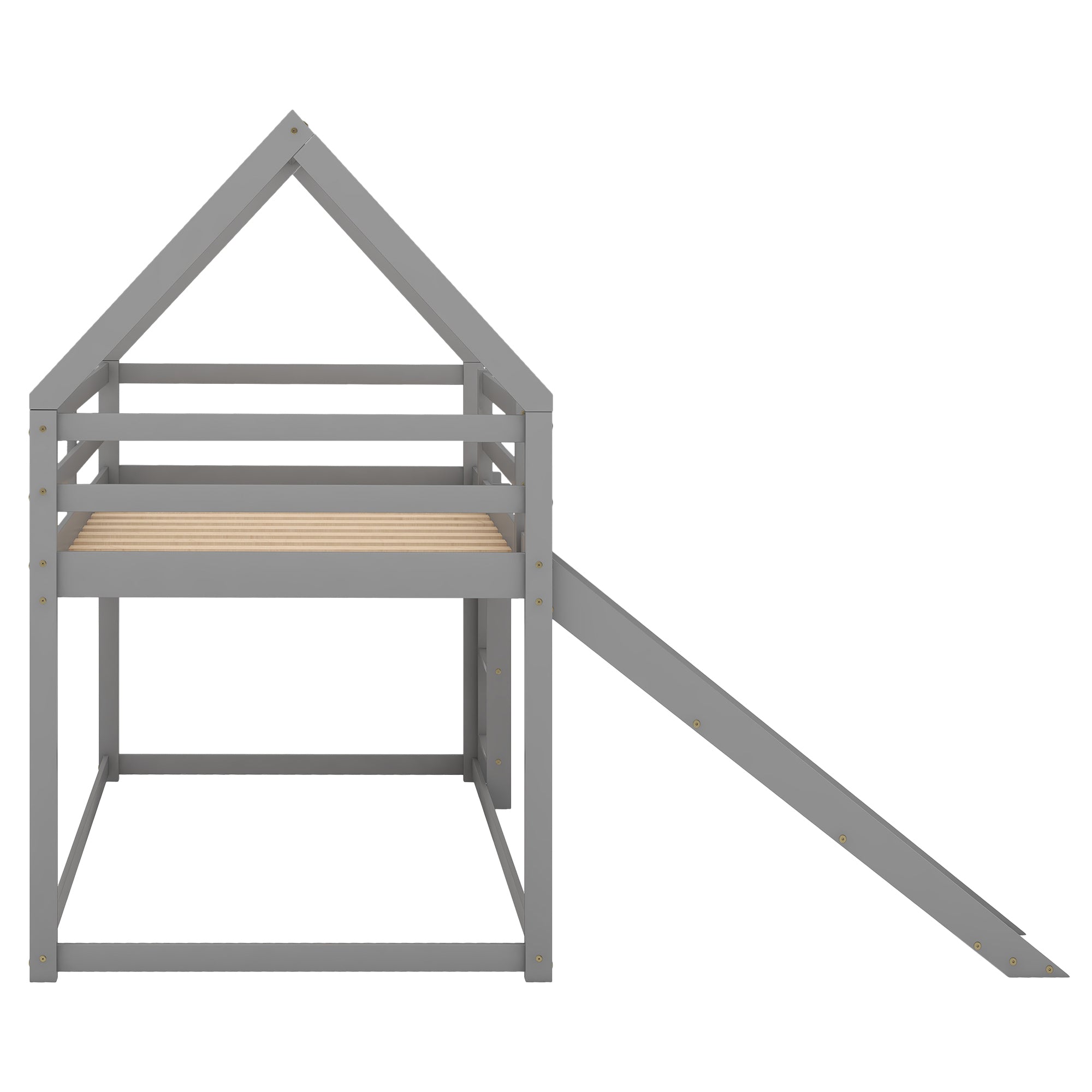 HAOYYE Twin Size Bunk House Bed with Slide and Ladder,Gray Sturdy Space-Saving Heavy Duty Modern Design Adults Dorm Room Easy Assembly Bedroom Furniture