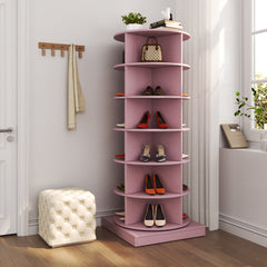 HAOYYE Pink 360 Rotating shoe cabinet 6 layers Sturdy Space-Saving Heavy Duty Modern Design Adults Dorm Room Easy Assembly Bedroom Furniture