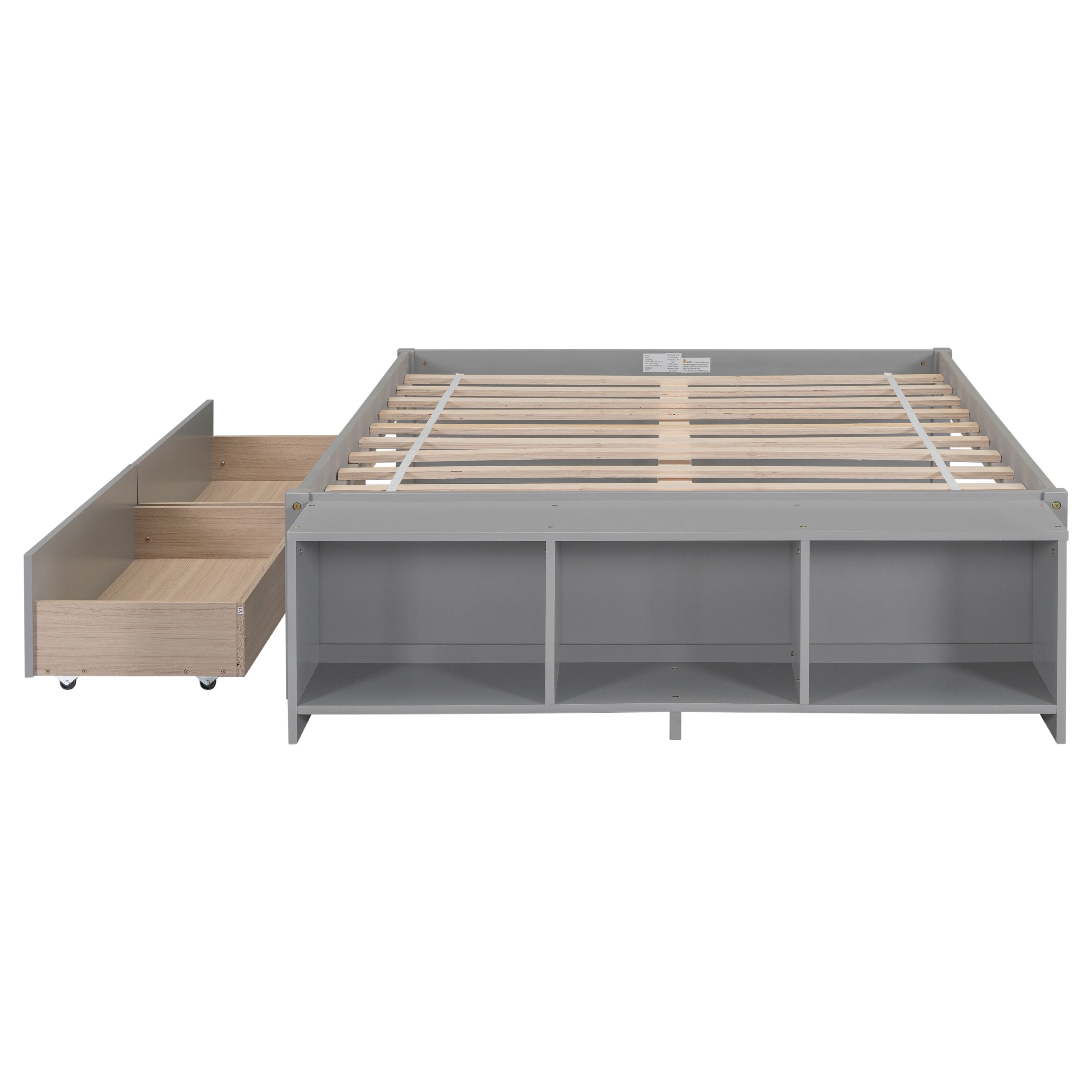 HAOYYE Full Size Bed with Storage Case, 2 Storage Drawers, Lengthwise Support Slat, Grey Heavy Duty Sturdy Bed Frame, Space-Saving Modern Design, Easy Assembly, Durable Stylish Home Furniture, Versatile Bedroom Storage Solution.