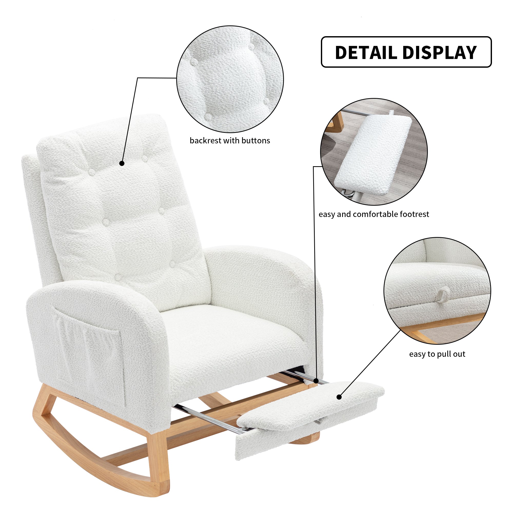 HAOYYE Accent Rocking Chair with Footrest High Back Rubber Wood Rocking Legs Bedroom Living Space 26.77D X 38.36W X 39.76H Inch Sturdy Space-Saving Heavy Duty Modern Design Adults Dorm Room