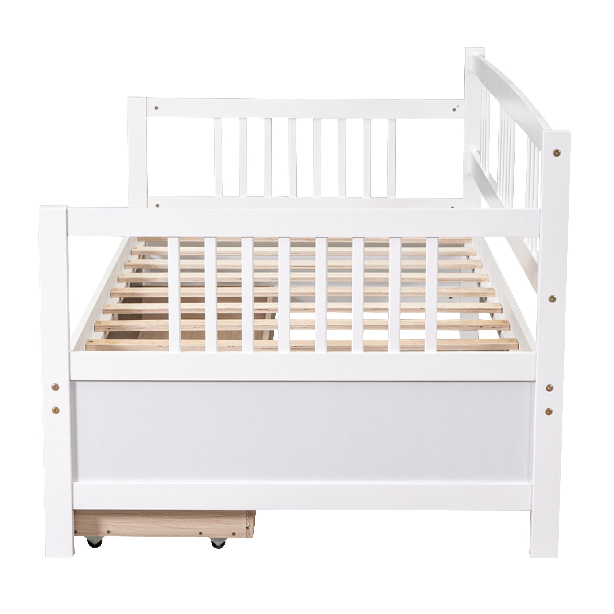 HAOYYE Twin Daybed with Two Drawers, White Wood Bed Frame, Sturdy Space-Saving Design, Heavy Duty Construction, Ideal for Bedroom, Dorm Room, Easy Assembly