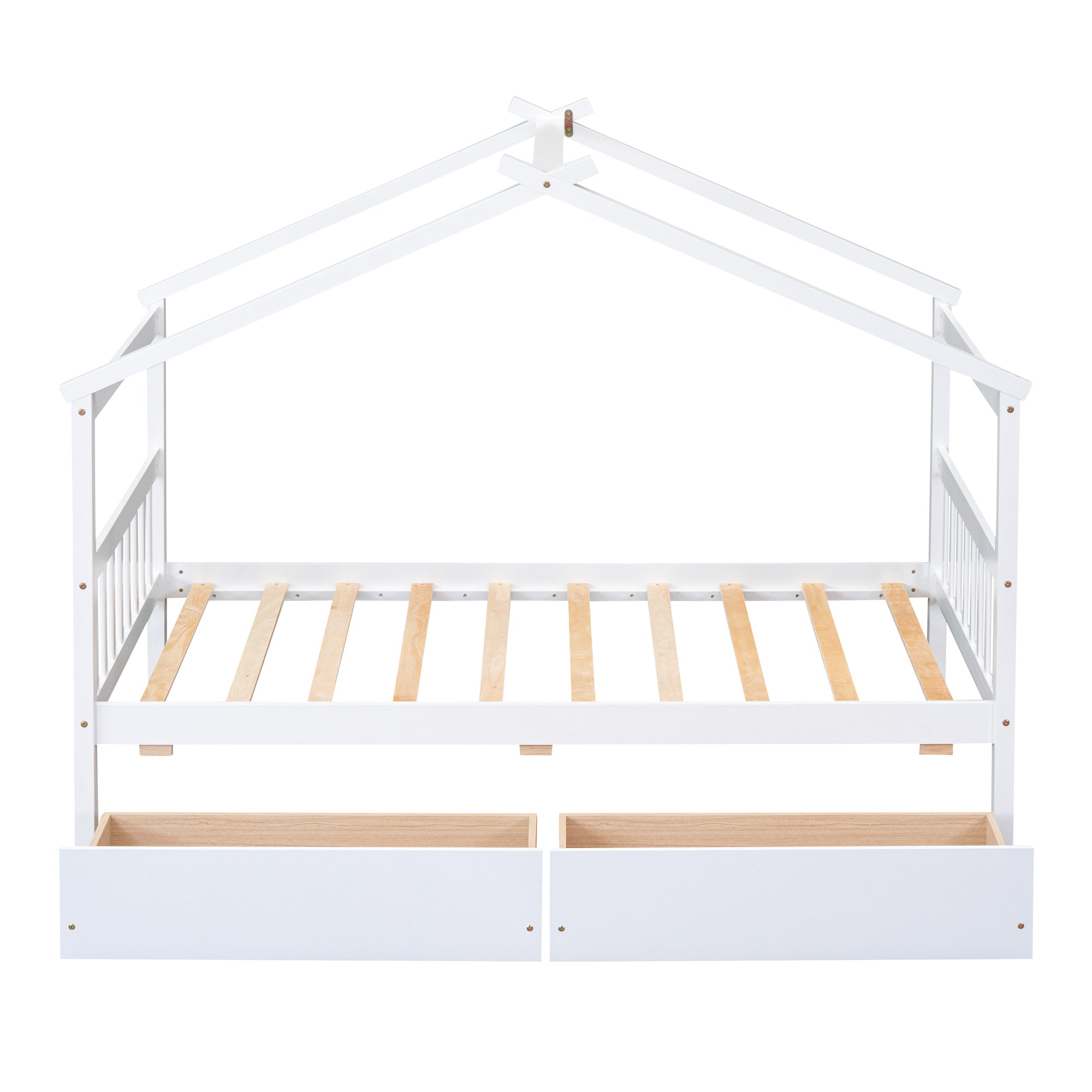 HAOYYE Twin Size Wooden House Bed Frame With Drawers, White, Space-Saving Heavy Duty Modern Design For Adults And Dorm Rooms, Easy Assembly Bedroom Furniture
