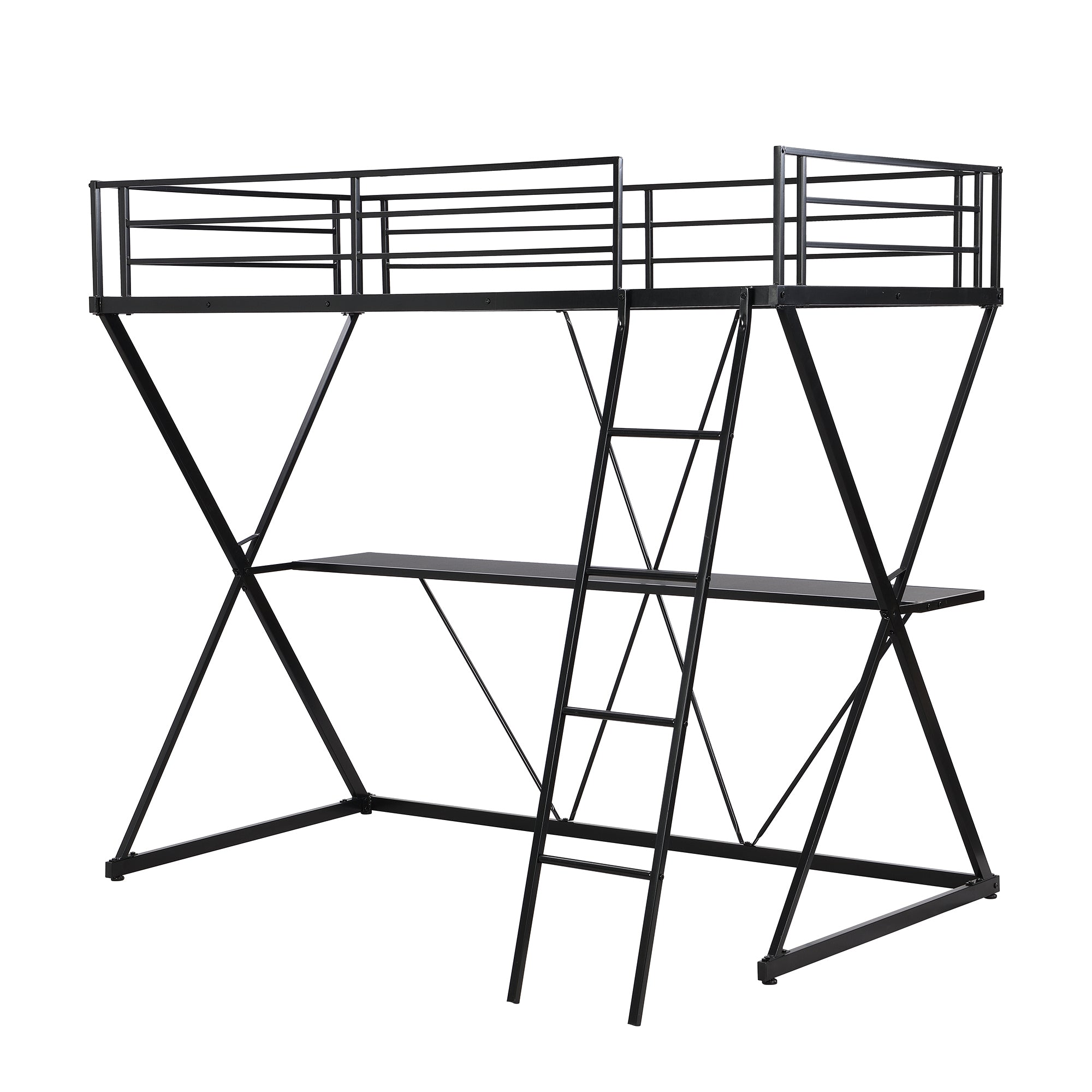HAOYYE Twin Size Loft Bed with Desk, Ladder and Full-Length Guardrails, X-Shaped Frame, Black(Old SKU: MF297073AAB) Sturdy Space-Saving Heavy Duty Modern Design Adults Dorm Room Easy Assembly
