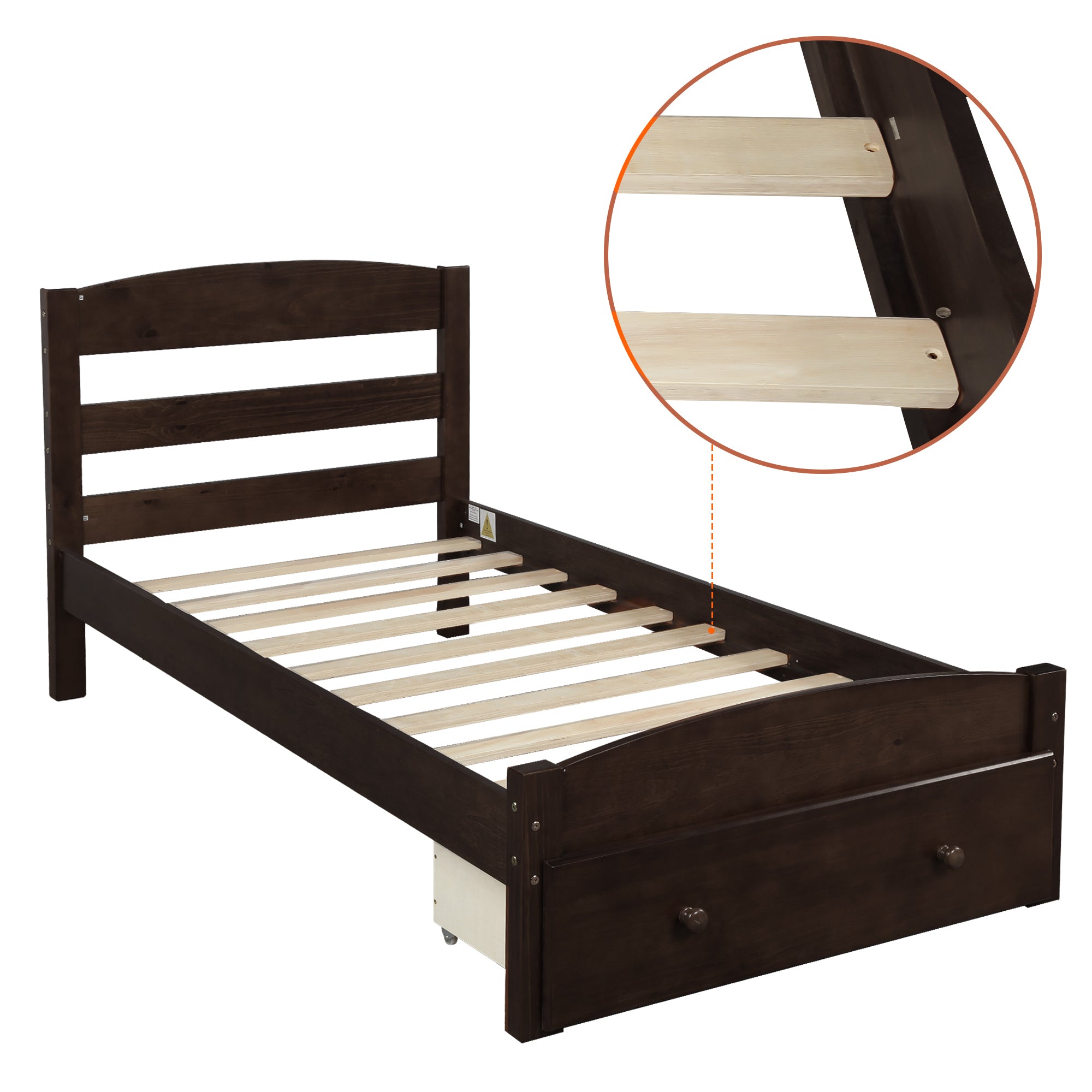 HAOYYE Platform Twin Bed Frame with Storage Drawer and Wood Slat Support, Espresso, Sturdy Space-Saving Design, Heavy Duty Construction, Easy Assembly, Durable and Stylish Home Furniture, Versatile for Bedroom Use