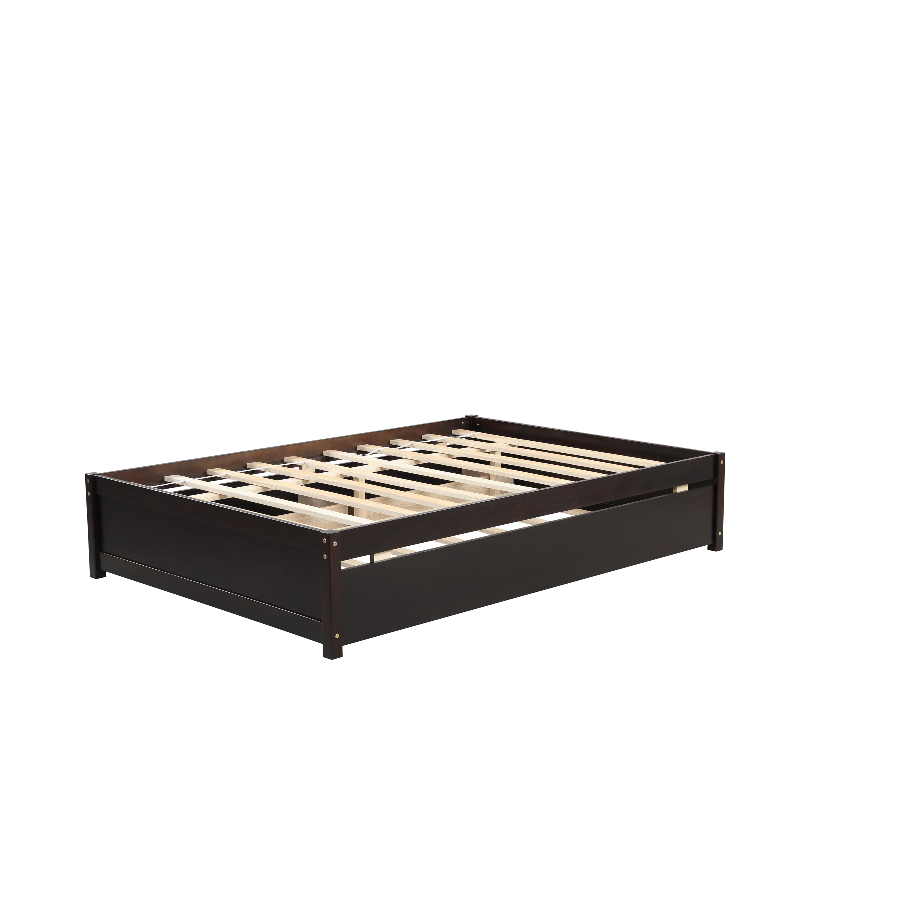 HAOYYE Full Bed With Trundle And Two Storage Drawers, Espresso Wood Platform Bed Frame, Space-Saving Heavy Duty Design, Modern Style For Bedroom Or Dorm Room, Easy Assembly
