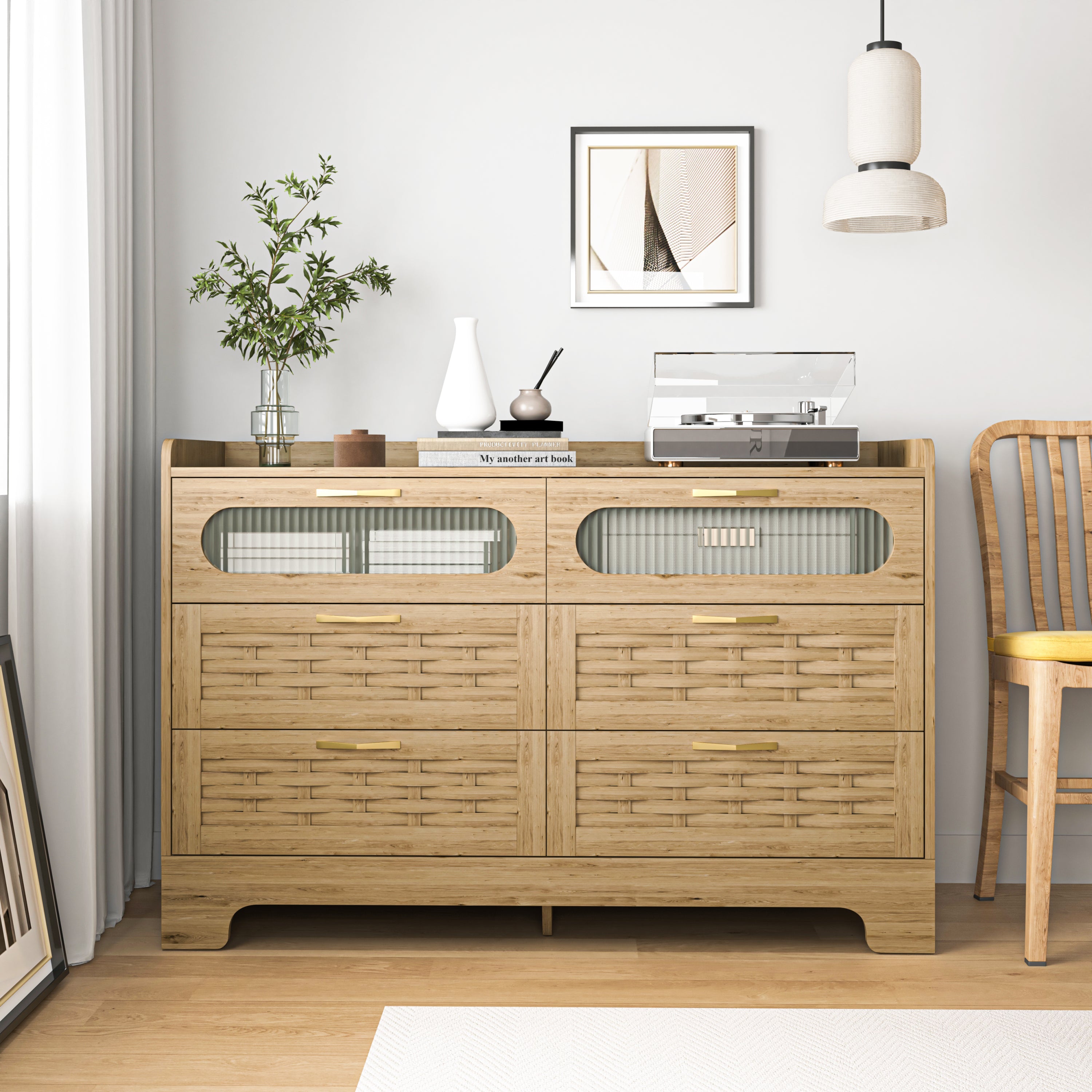 Haoyye Wooden 6 Drawer Cabinet with Extra Wide Drawers, Large Storage Organizer and Modern Chest of Cabinets for Living Room, Hallway or Bedroom, Featuring Sturdy Construction and Timeless Design for Everyday Use