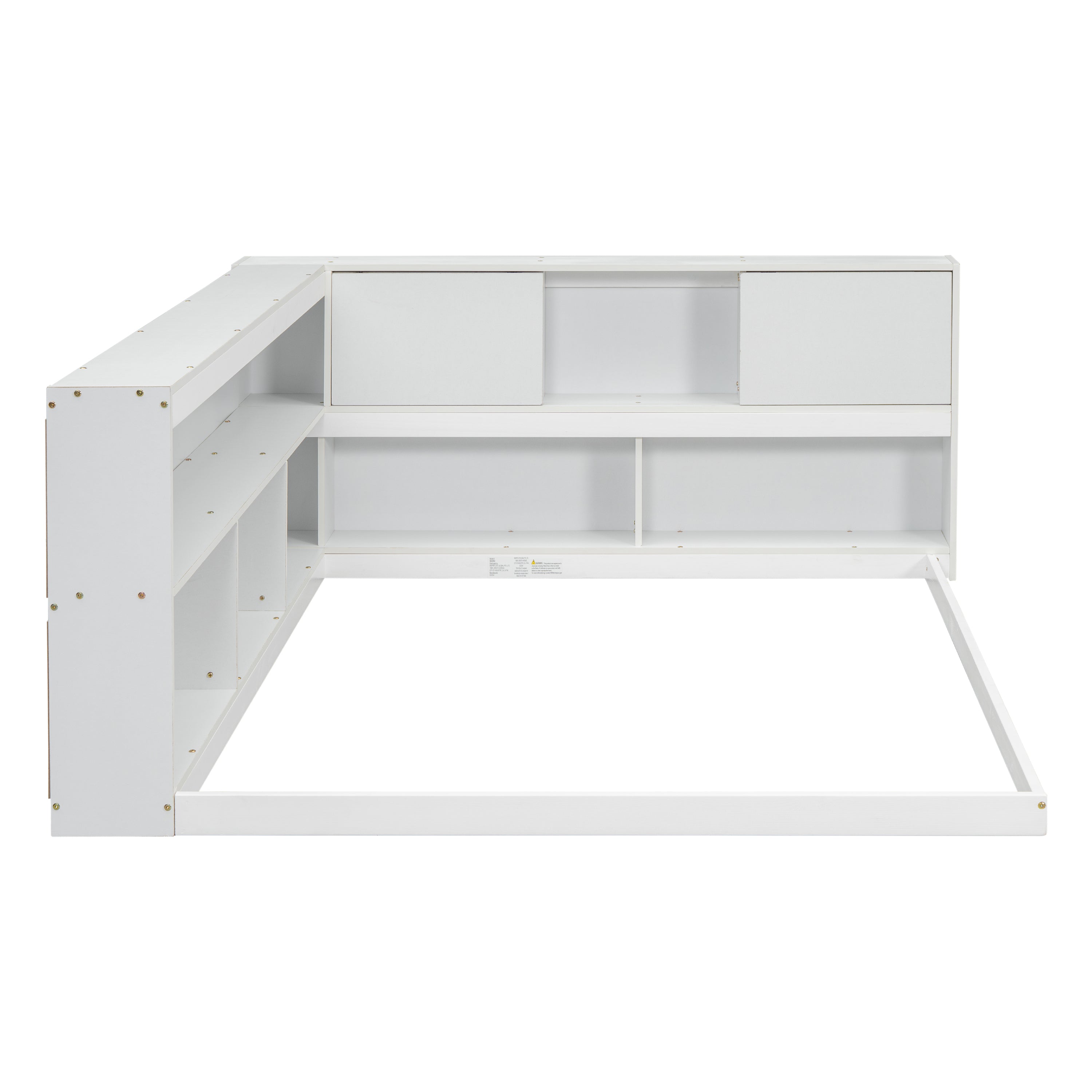 HAOYYE Full Floor Bed with L-shaped Bookcases, sliding doors,without slats,White Sturdy Space-Saving Heavy Duty Modern Design Easy Assembly Durable Stylish Home Furniture Versatile