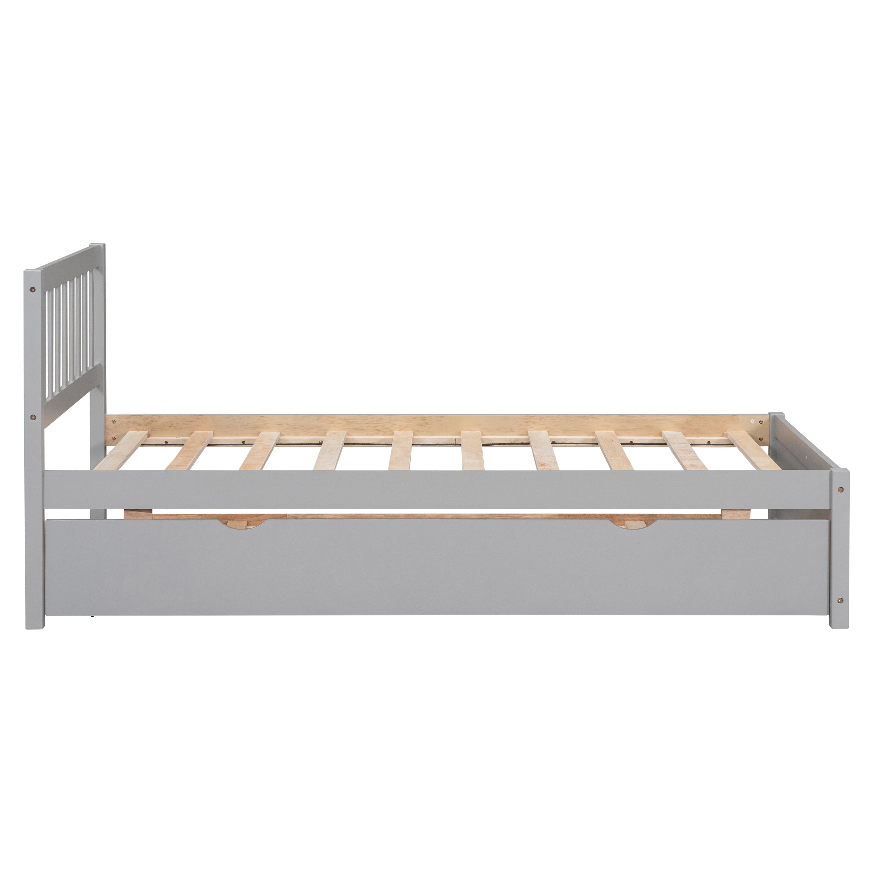 HAOYYE Modern Design Wooden Twin Size Platform Bed Frame with Trundle for Grey Color Sturdy Space-Saving Heavy Duty Easy Assembly Durable Stylish Home Furniture Versatile