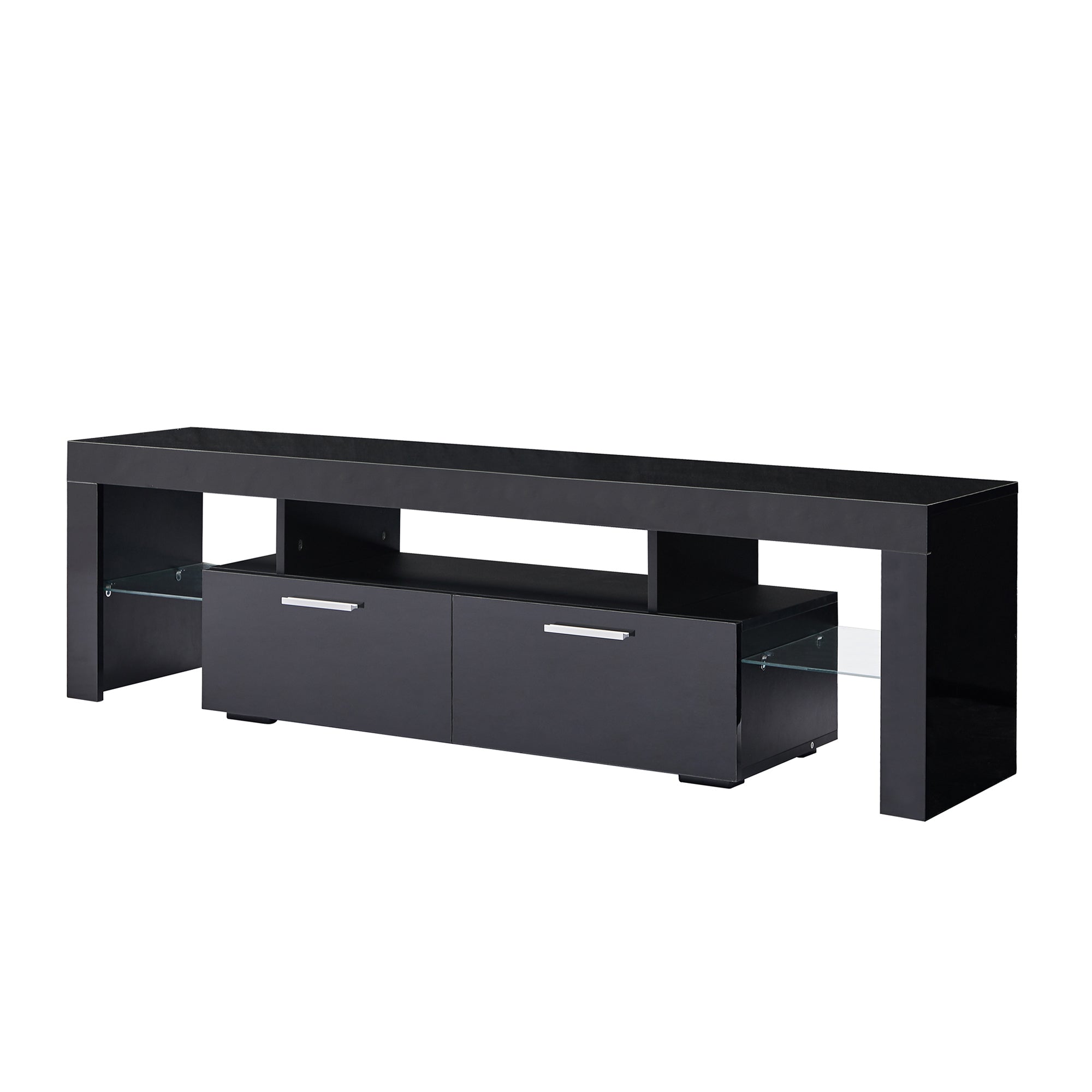 HAOYYE FashionTVstandTVcabinet,EntertainmentCenter,TVstationTV console,media console,with LEDlight belt,light belt remote control,toughenedglassshelf,metal handle,Canbeplaced in the living room,bedroom,black