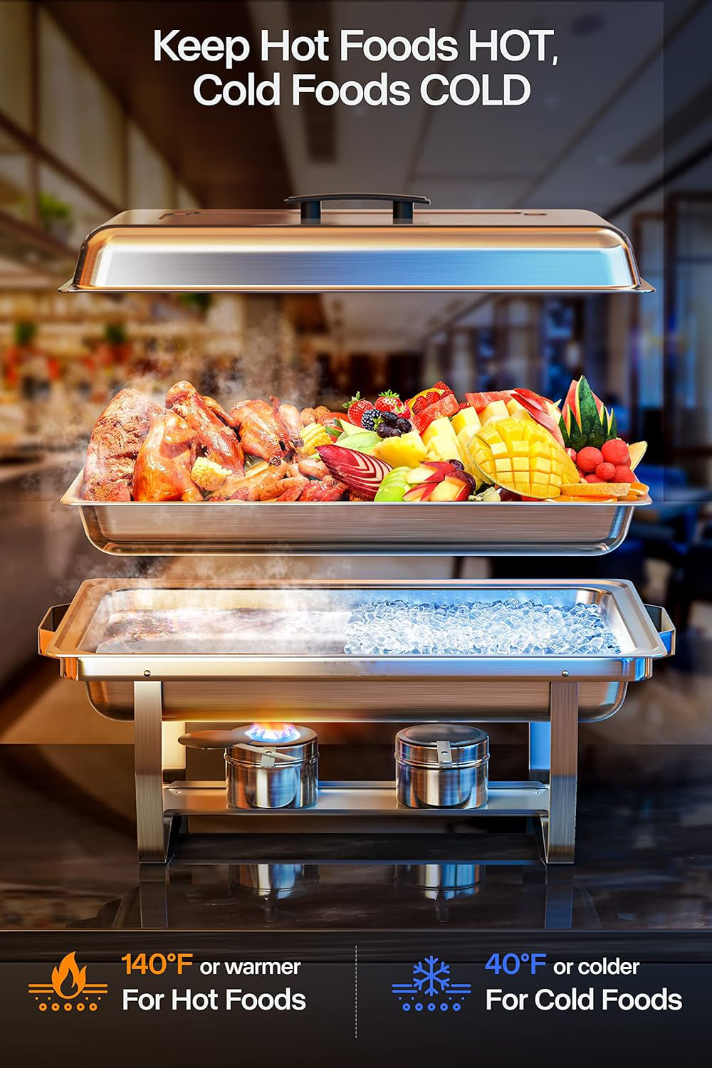 Haoyye 2 Set Buffet Catering Dish Set, 9QT Stainless Steel Chafing Dishes with Lids, Food and Water Pans, Foldable Frame and Fuel Holders, Stackable and Dishwasher Safe, Ideal for Parties, Weddings, Events, or Outdoor Serving, Easy to Use and Clean