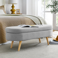 HAOYYE Ottoman Oval Storage Bench, Rubber Wood Legs, Grey(43.5"x16"x16") Sturdy Space-Saving Heavy Duty Modern Design Adults Dorm Room Easy Assembly Bedroom Furniture
