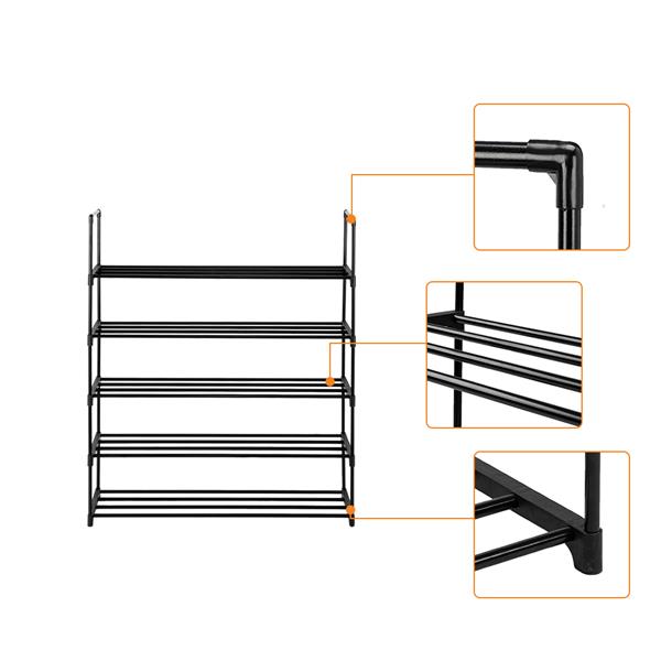 HAOYYE 5 Tiers Shoe Rack, Durable Storage Organizer for Bedroom, Entryway, Hallway, and Closet, Black Space-Saving Shoe Tower Shelf, Modern Design, Versatile Use, Premium Quality