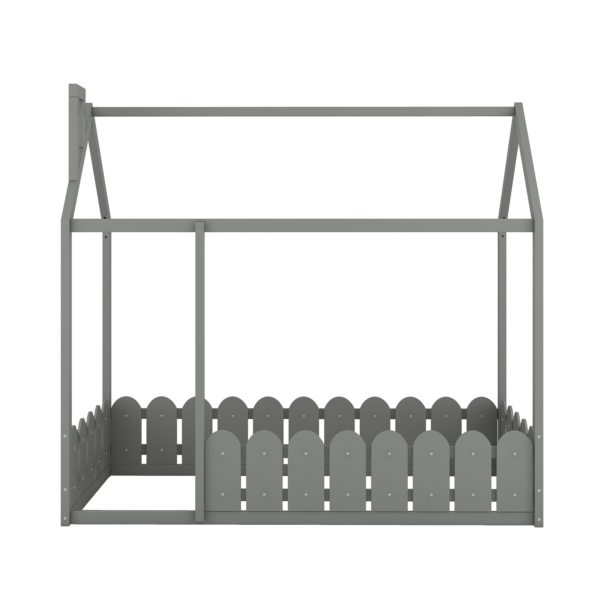 HAOYYE Twin Size Wood Bed House Bed Frame with Fence,for ,Teens, Girls,Boys {Gray}{OLD SKU:WF194274AAE} Sturdy Space-Saving Heavy Duty Modern Design Adults Dorm Room Easy Assembly