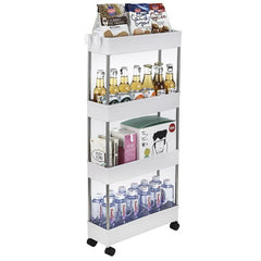 HAOYYE 4 Layer Ultra Thin Mobile Slim Storage Cart White Multi Functional Rolling Organizer with Wheels for Kitchen Bathroom Laundry Room Narrow Spaces Plastic and Stainless Steel Space Saving Design