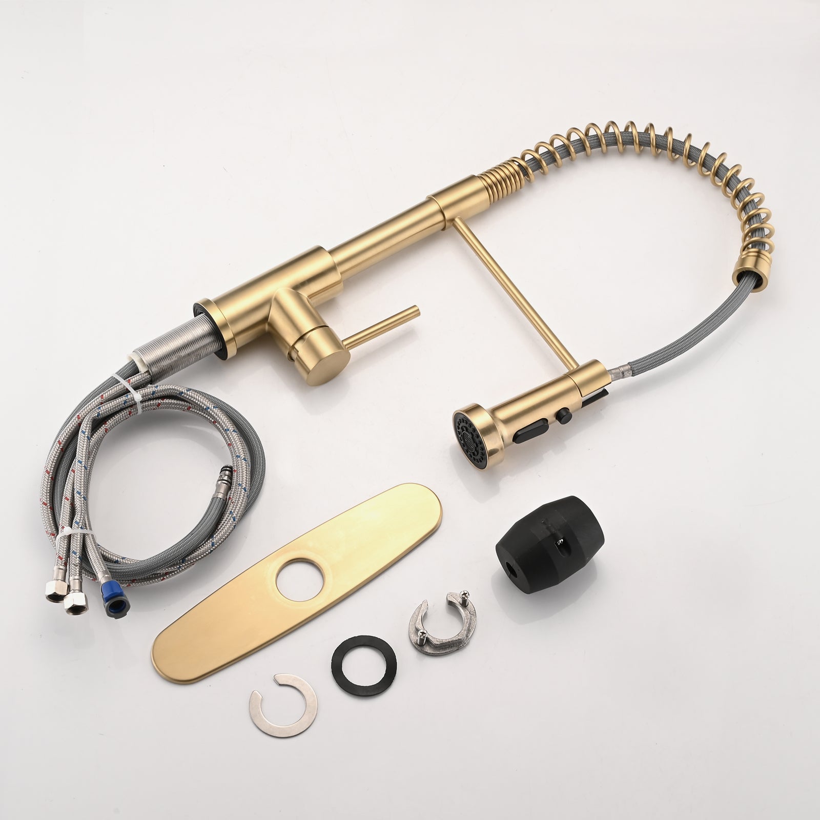HAOYYE Pull Down Sprayer Spring Kitchen Sink Faucet Brushed Gold Sturdy Space-Saving Heavy Duty Modern Design Adults Dorm Room Easy Assembly Bedroom Furniture