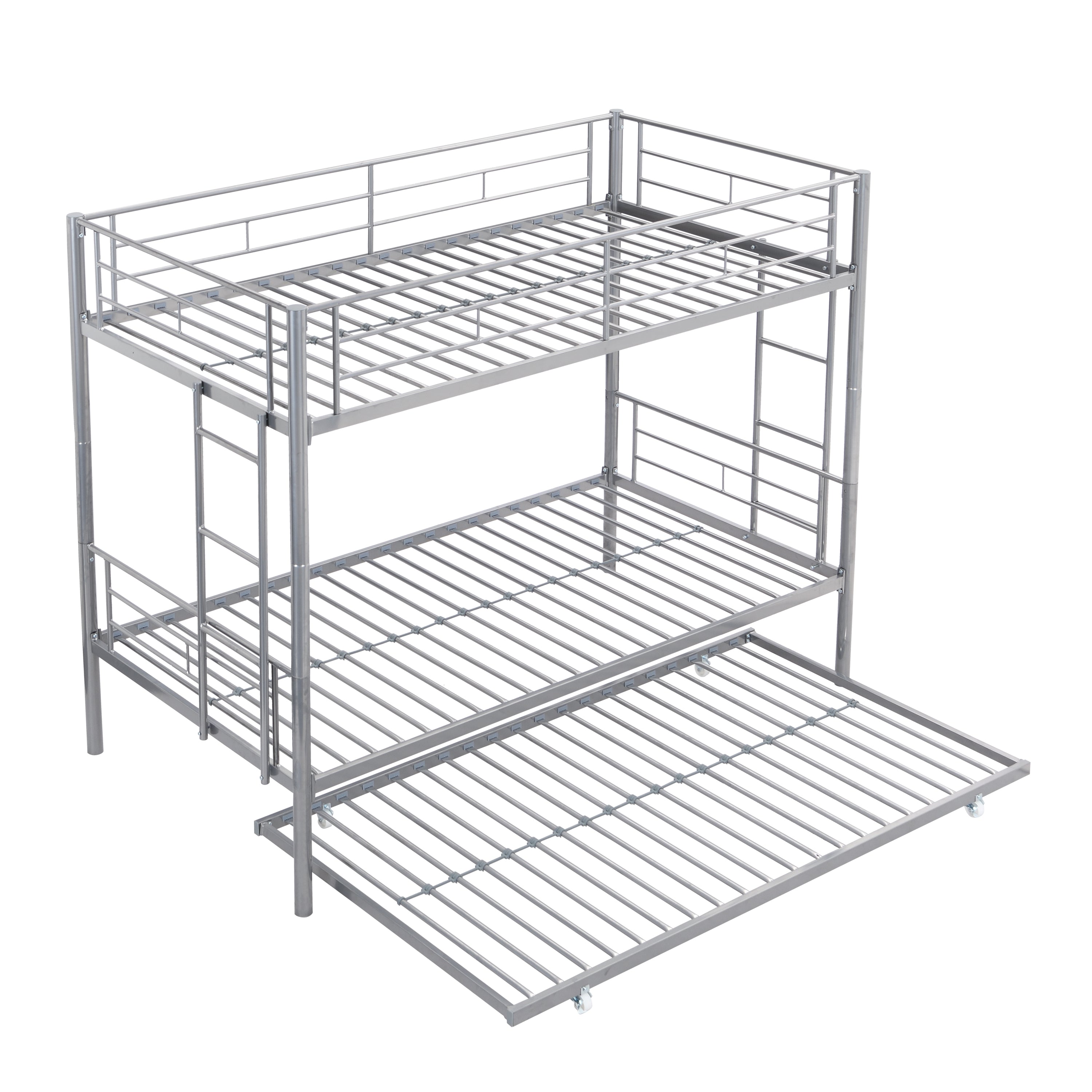 HAOYYE METAL BUNK BED WITH TRUNDLE SILVER Sturdy Space-Saving Heavy Duty Modern Design Easy Assembly Durable Stylish Home Furniture Versatile