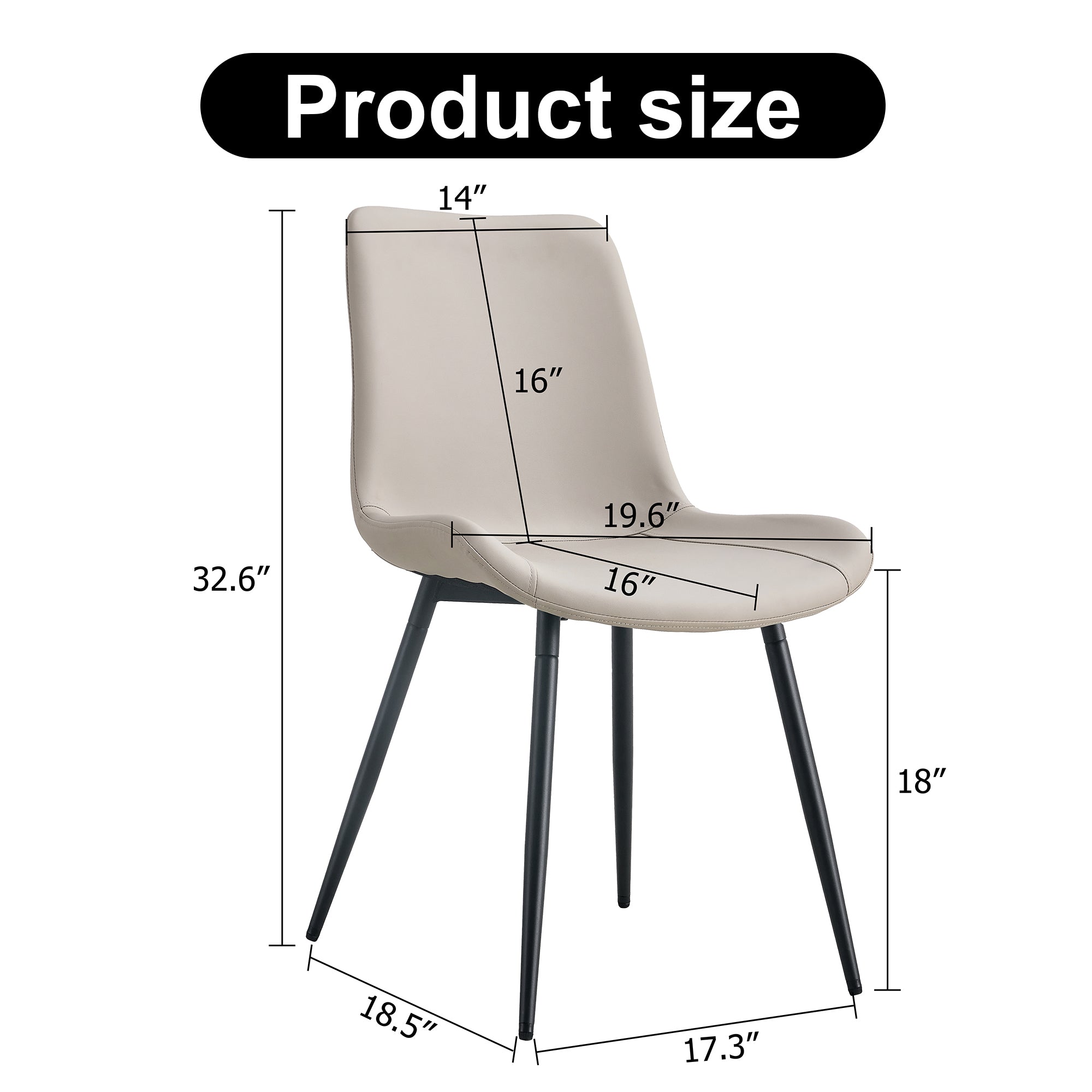 HAOYYE Light Gray Faux Leather Dining Chair, Cushioned Backrest, Black Metal Legs, Widened Seat Design, Comfortable and Stylish, Perfect for Restaurants, Kitchens, Bedrooms, and Offices (Set of 4)