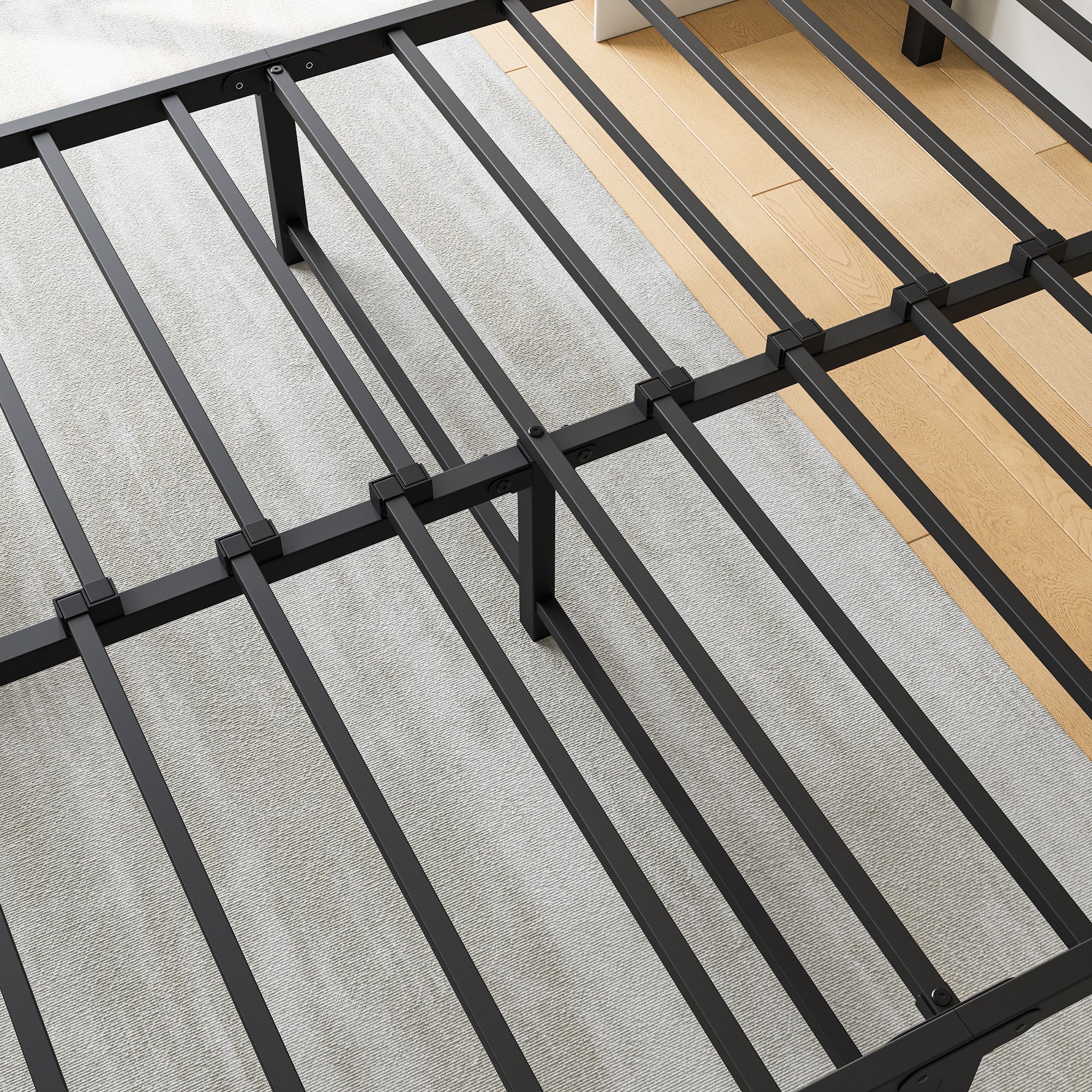 HAOYYE FULL Metal Platform Bed Frame with Headboard, Strong Slat Support, No Box Spring Needed,Easy Assembly BLACK Sturdy Space-Saving Heavy Duty Modern Design Durable Stylish Home Furniture Versatile