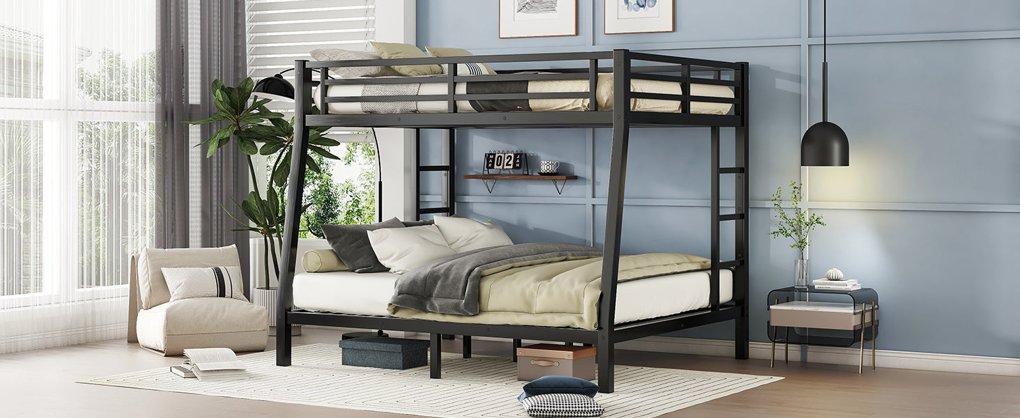 HAOYYE Metal Full XL over Queen Bunk Bed for Teens and Adults,Space-Saving/Noise Reduced/No Box Spring Needed,Black Sturdy Heavy Duty Modern Design Dorm Room Easy Assembly Bedroom Furniture