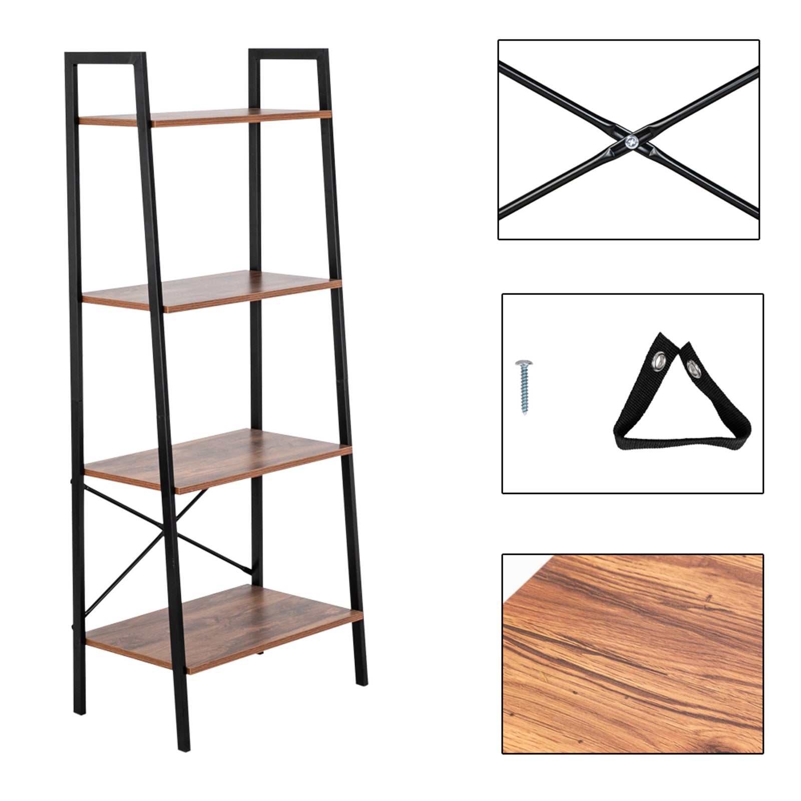 HAOYYE Simple and Modern Four-Tier Steel Wood Bookshelf, Open Storage Display Shelf with Sturdy Metal Frame and Wooden Boards, Space-Saving Freestanding Bookcase for Living Room Office Bedroom Apartment, Minimalist Industrial Style