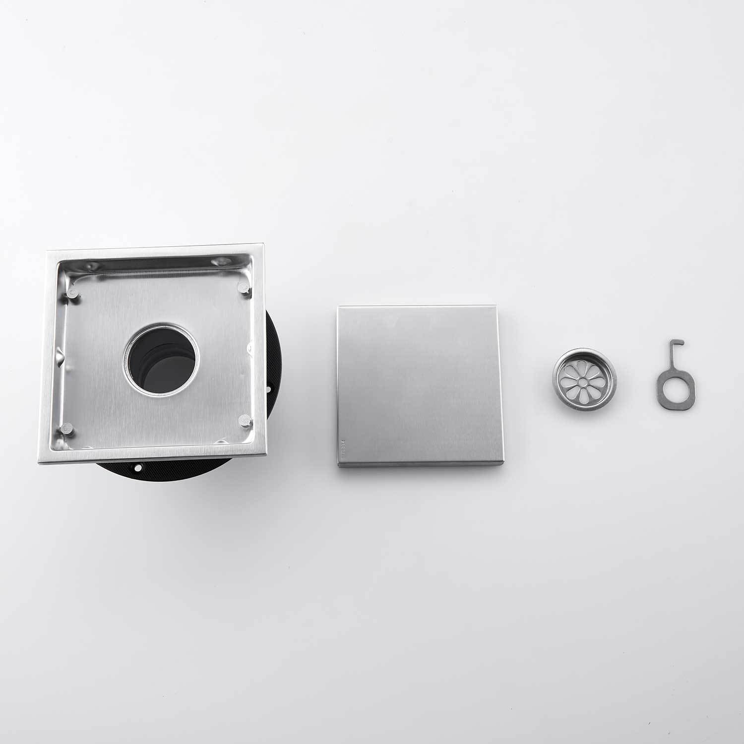 HAOYYE 6 Inch Square Shower Floor Drain Sturdy Space-Saving Heavy Duty Modern Design Adults Dorm Room Easy Assembly Bedroom Furniture