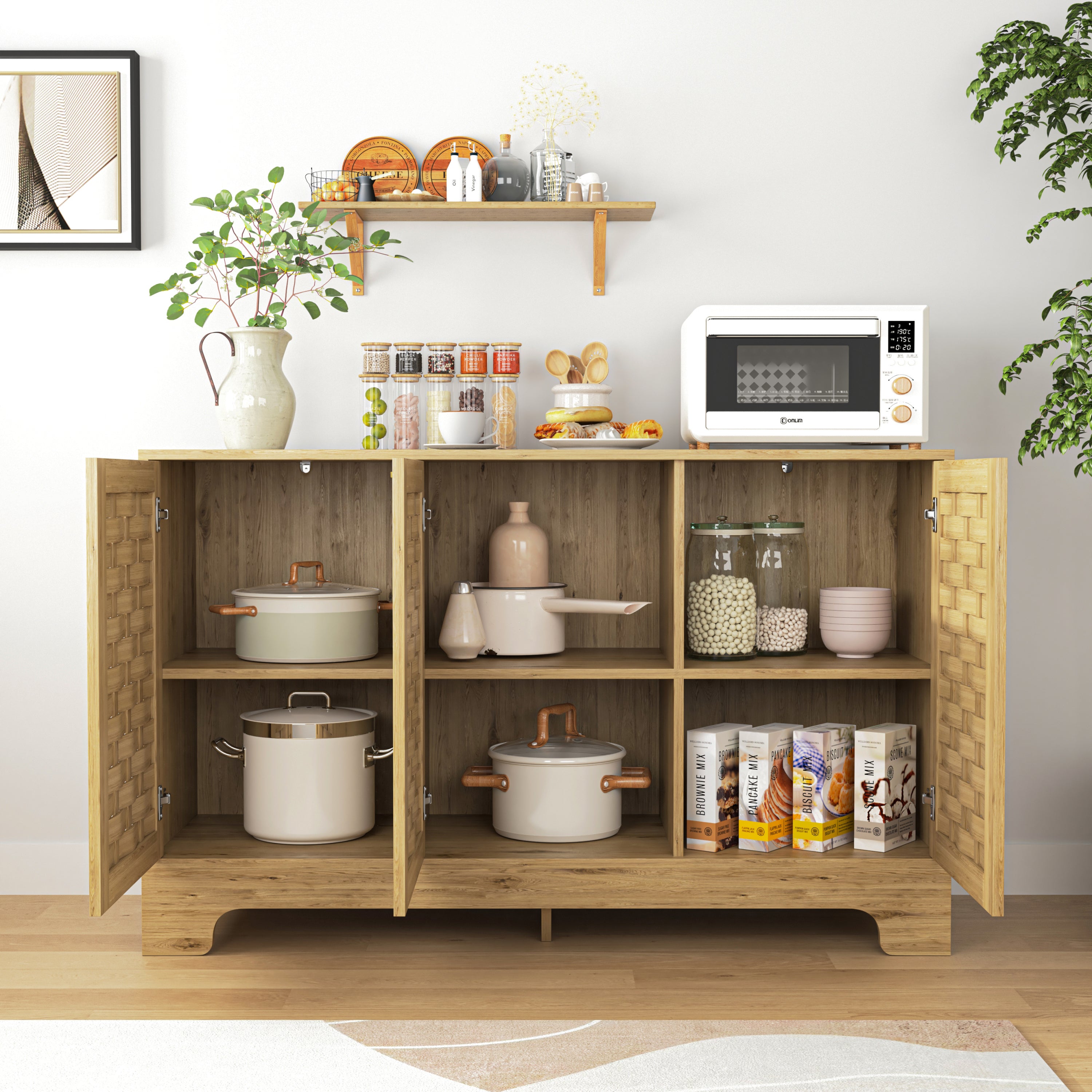 HAOYYE Storage Cabinet with 3 Doors, Wood Sideboard Buffet Storage with Adjustable Shelf, Anti-tip Kit Accent Cabinet for Living Room, Hallway, Entryway, Dining Room, Bedroom Sturdy Space-Saving Heavy Duty