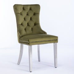 HAOYYE High-end Tufted Solid Wood Contemporary Velvet Upholstered Dining Chair with Chrome Stainless Steel Plating Legs,Nailhead Trim,Set of 2,Olive-Green and Chrome, SW1701OL Sturdy