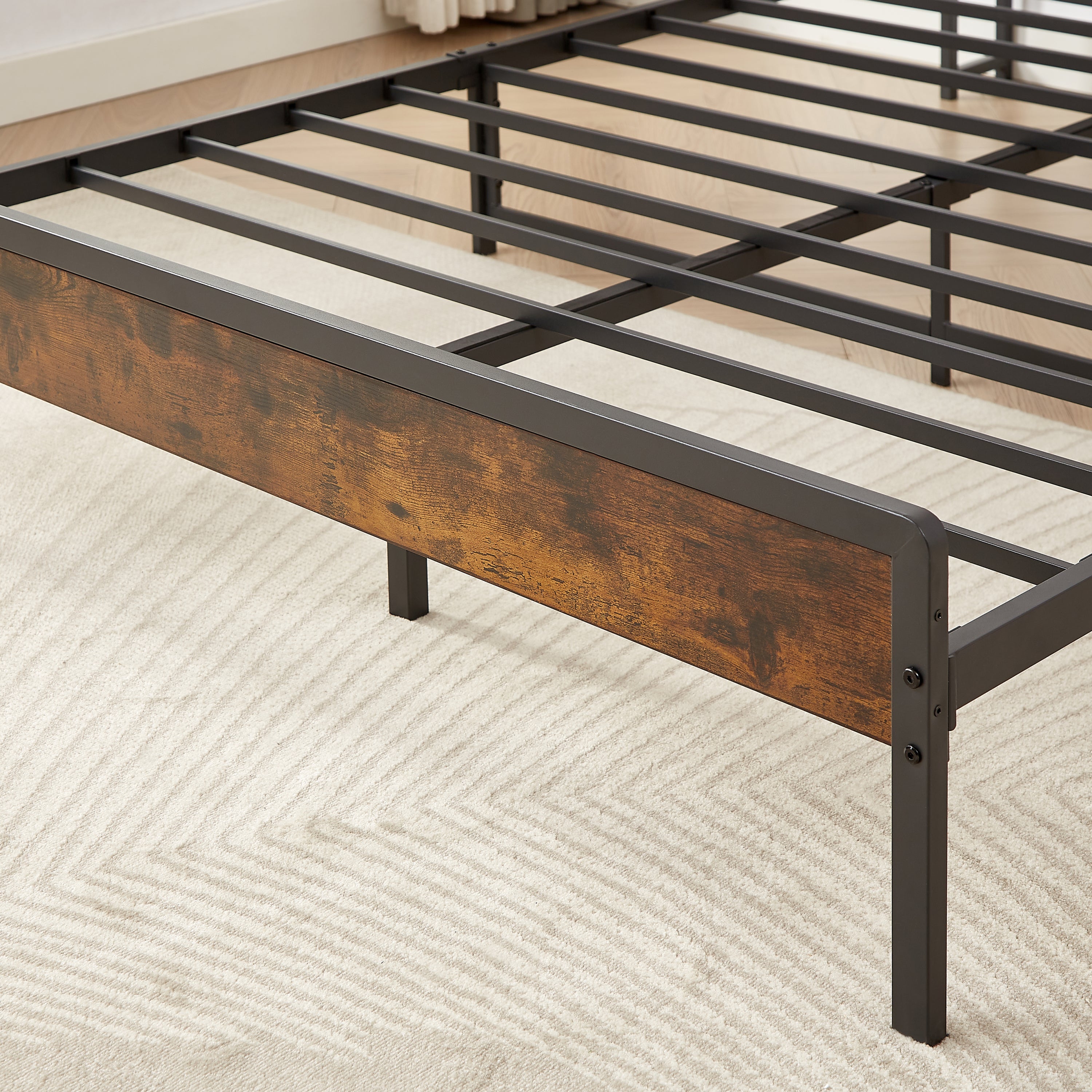 HAOYYE Bed frame with charging station full size, Rustic Brown, 83.1'' L x 56.1'' W x 39'' H Sturdy Space-Saving Heavy Duty Modern Design Adults Dorm Room Easy Assembly Bedroom Furniture