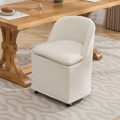 HAOYYE 058-Set of 2 Chenille Fabric Dining Chairs With Universal Wheels,Beige Sturdy Space-Saving Heavy Duty Modern Design Adults Dorm Room Easy Assembly Bedroom Furniture