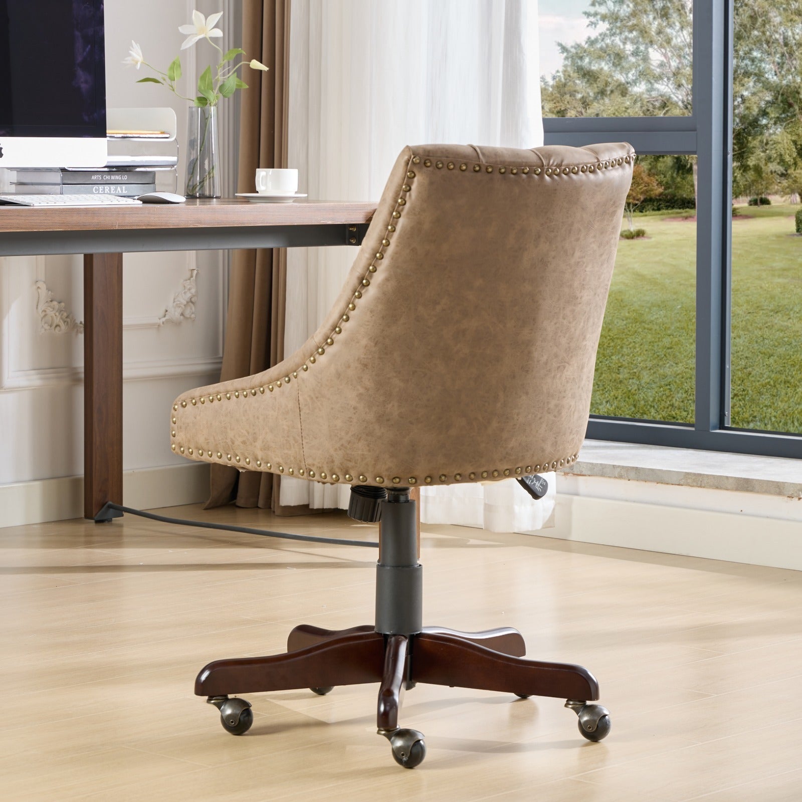 HAOYYE Medieval Retro Style Sheepskin Pattern Fabric Home Office Chair with Lift, Swivel and Recline Functions,Brown color Sturdy Space-Saving Heavy Duty Modern Design Easy Assembly Durable