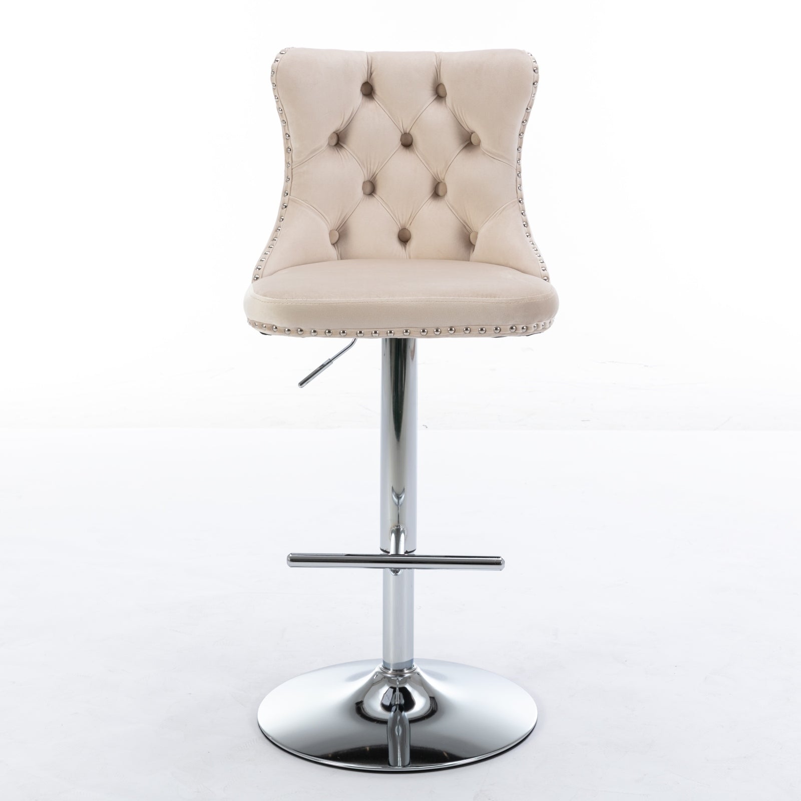 HAOYYE Swivel Velvet Barstools, Adjustable Seat Height 25-33 Inch, Modern Upholstered Chrome Base Bar Stools with Tufted Backs, Comfortable Set of 2 for Home, Pub, Kitchen Island, Beige, Sturdy Design